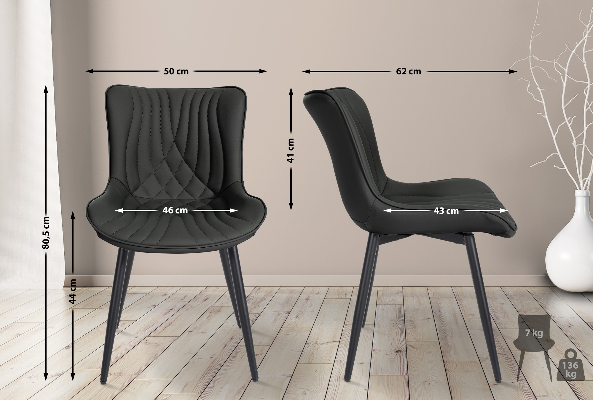 Set van 2 eetkamerstoelen Brady