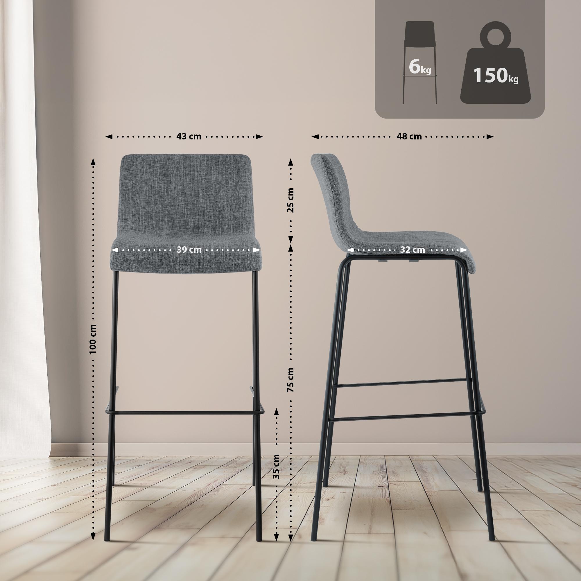 Set van 2 barstoelen Hover, stof, 4-poots onderstel