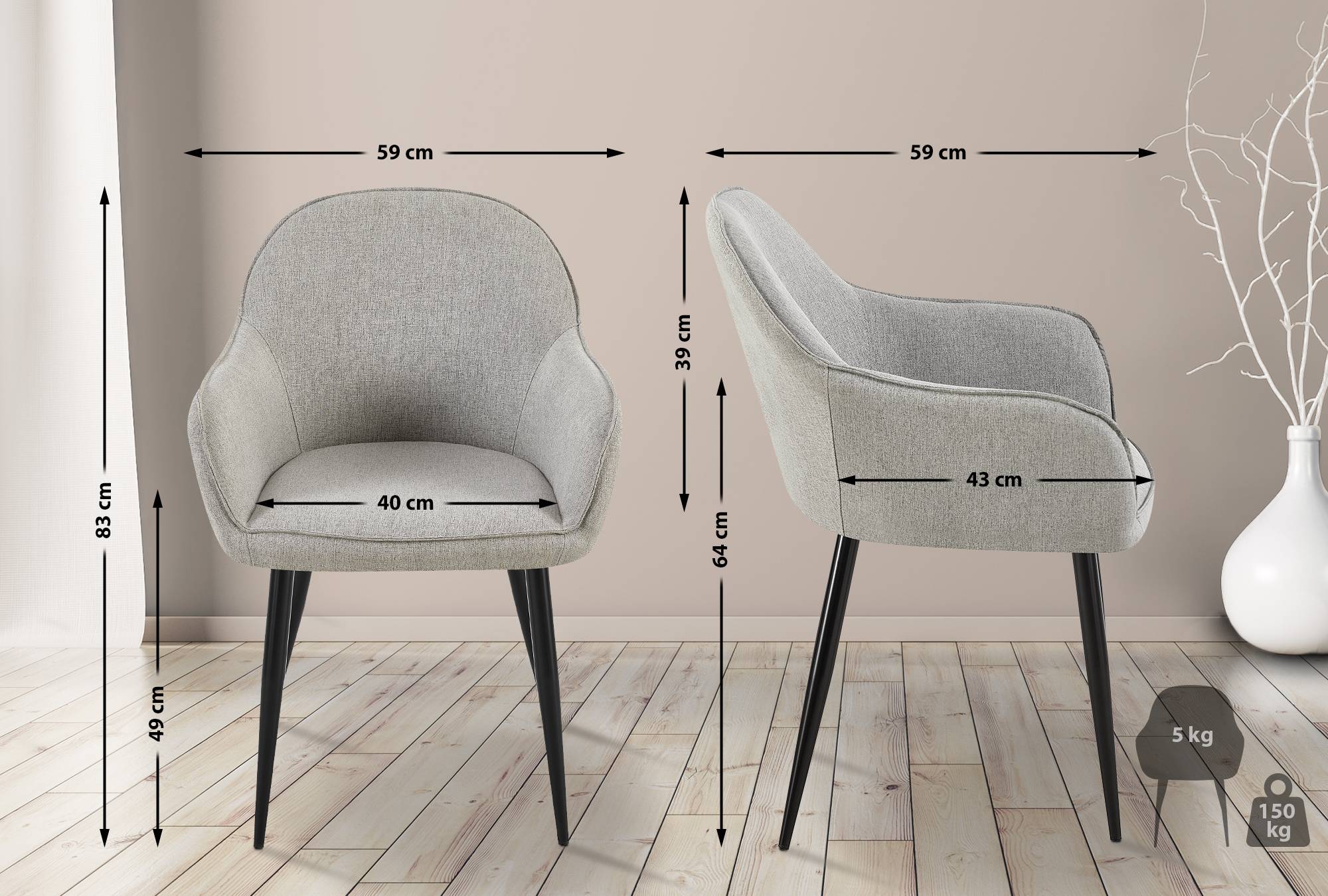 Set van 2 Eetkamerstoelen Boise Stof