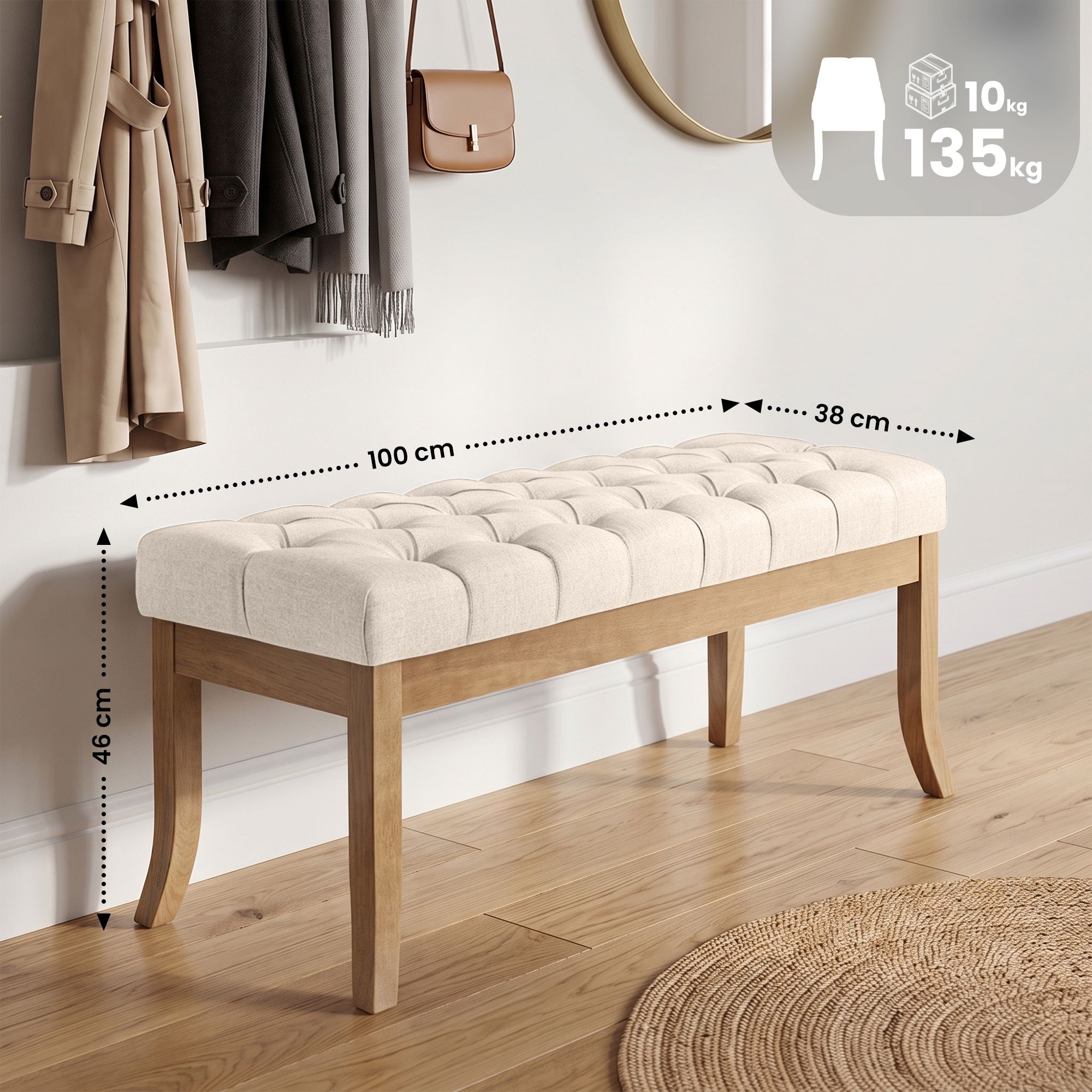Zitbank Ramses stof met licht houten onderstel