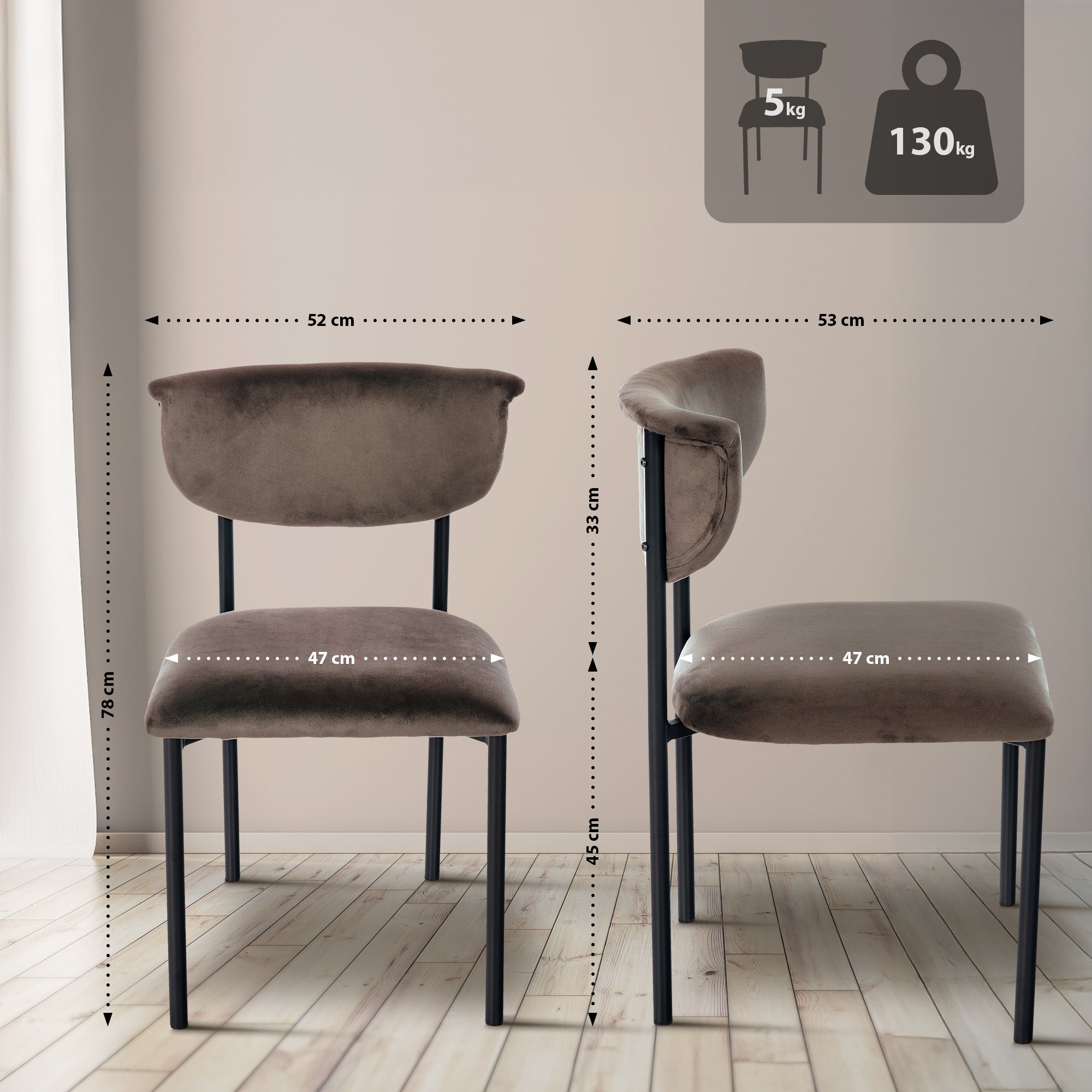 Set van 2 eetkamerstoelen Gambell fluweel