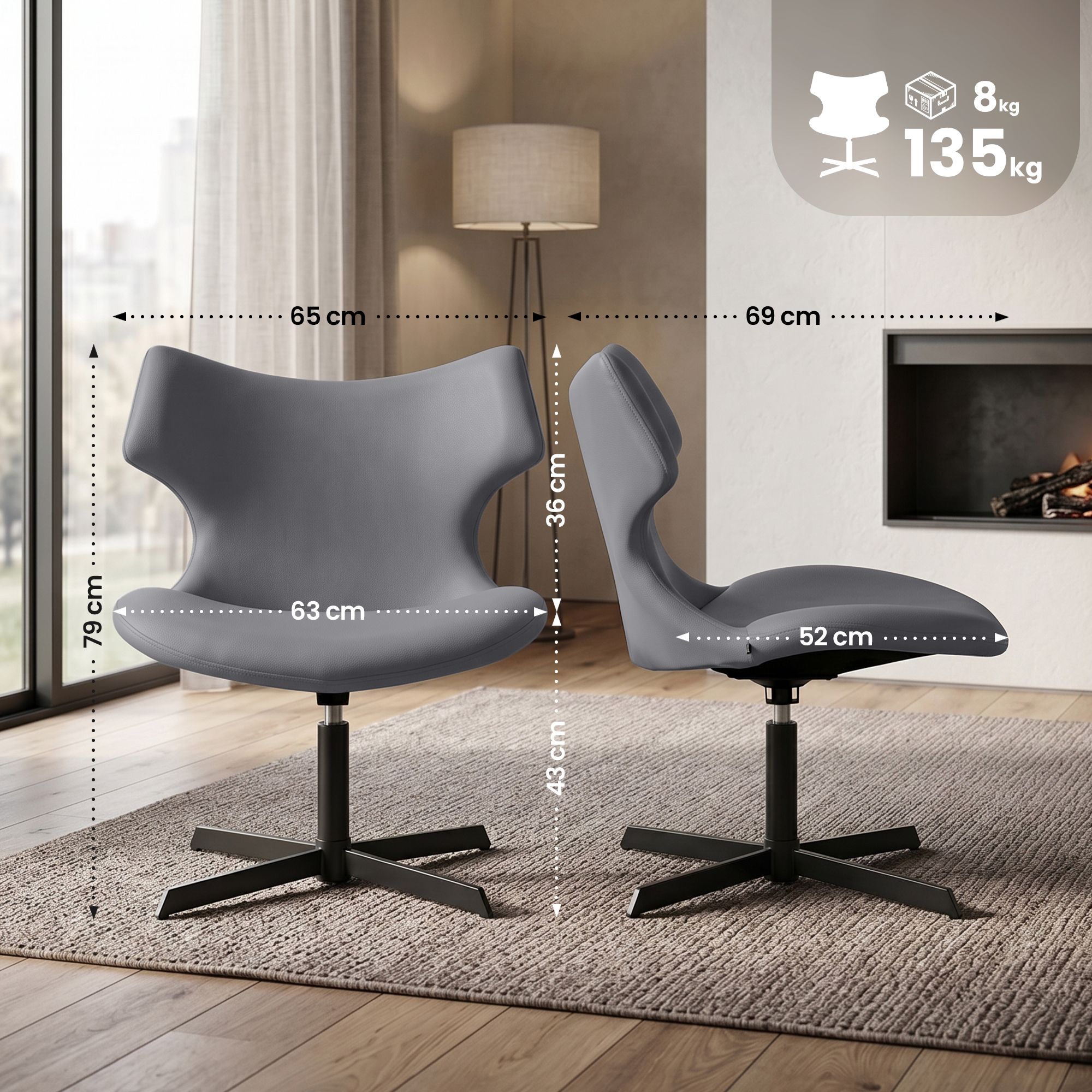 Set van 2 loungestoelen Welland Lederlook