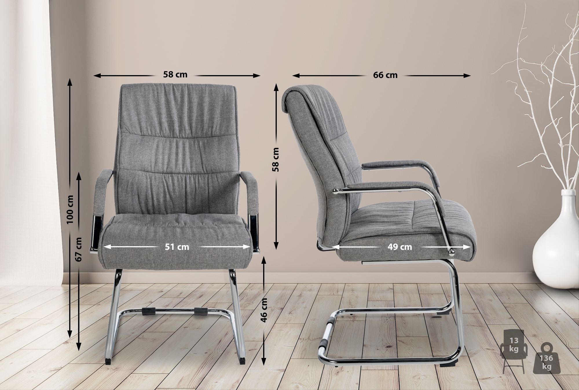 Set van 2 bezoekersstoelen Sievert stof