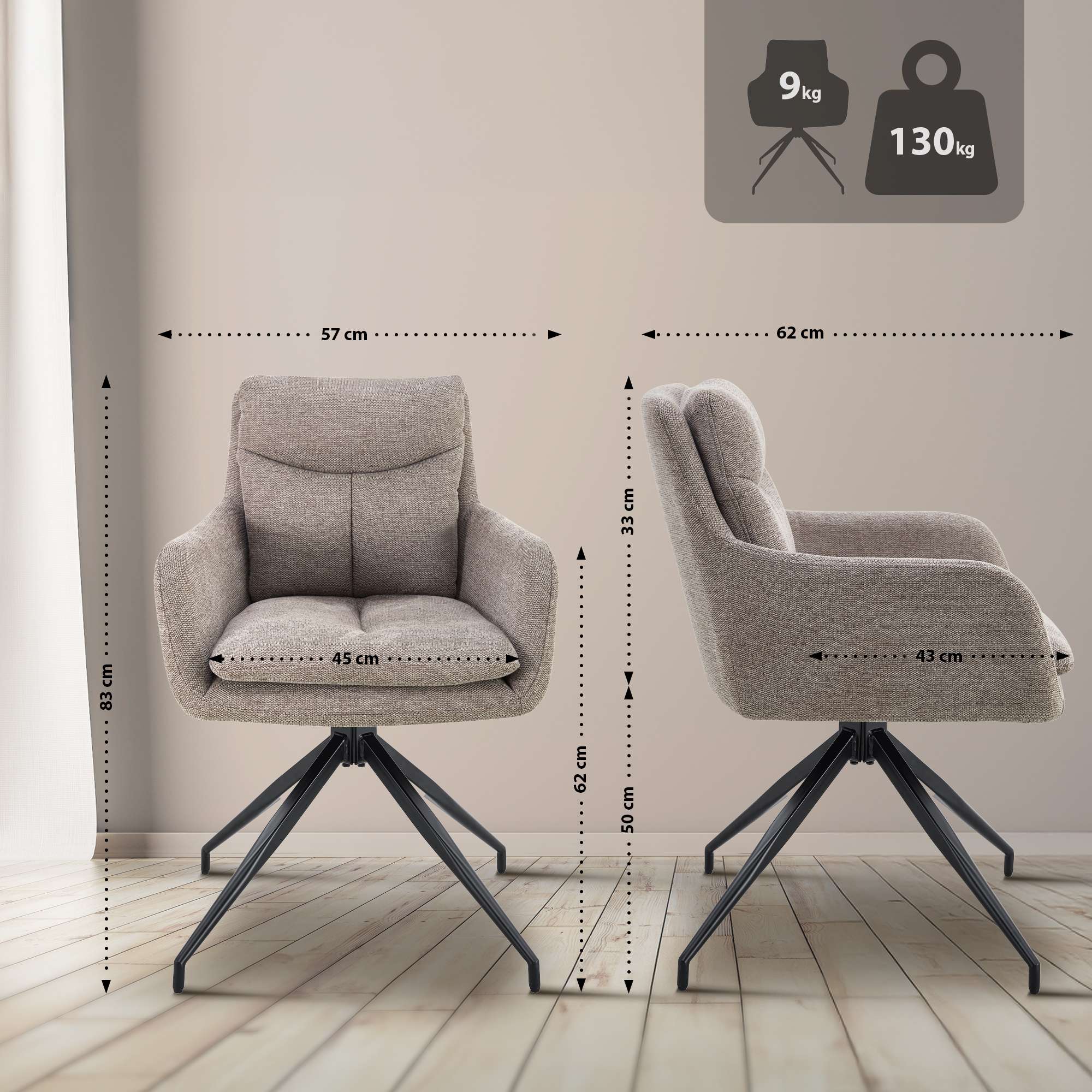 Set van 2 eetkamerstoelen Somers stof