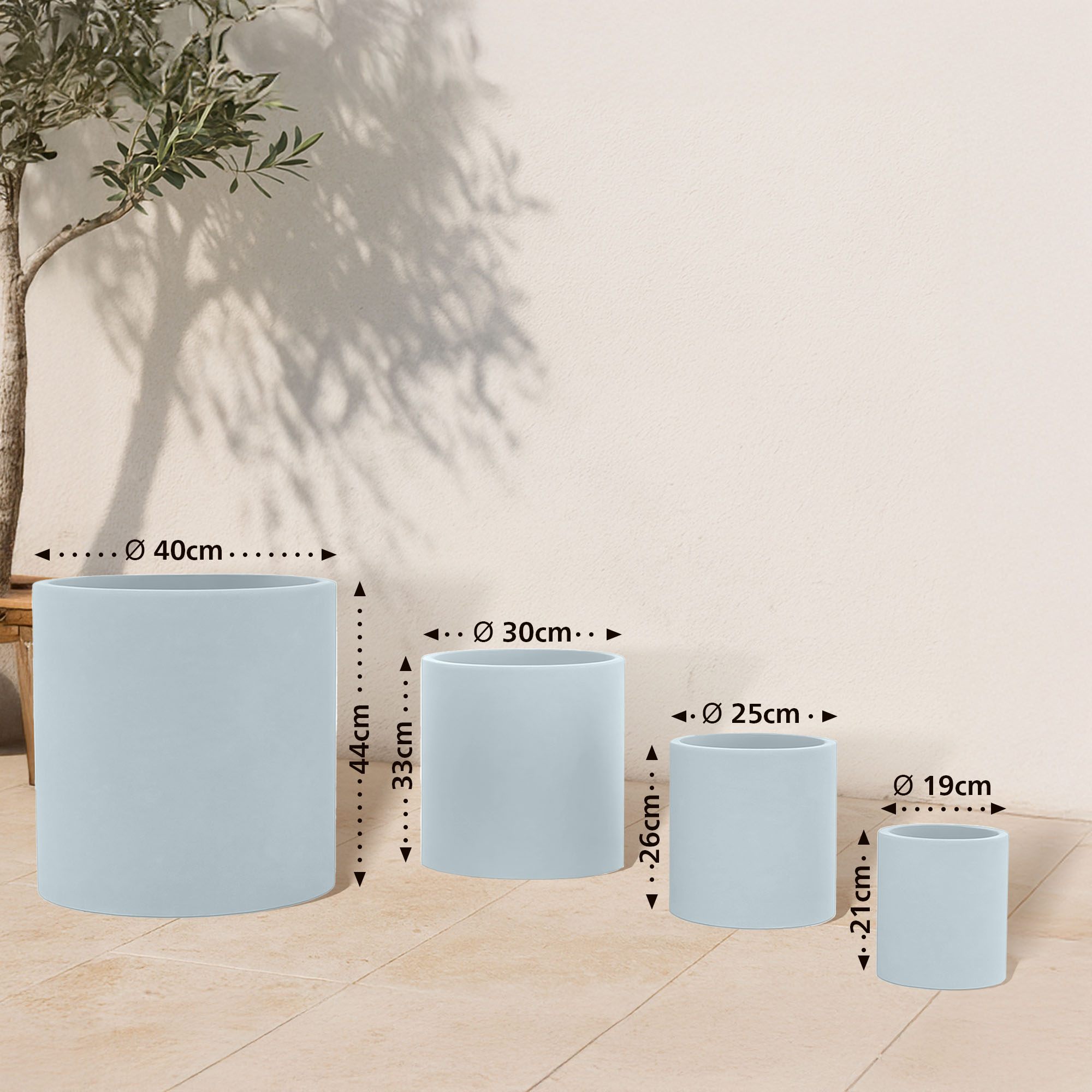 Set van 4 ronde bloempotten