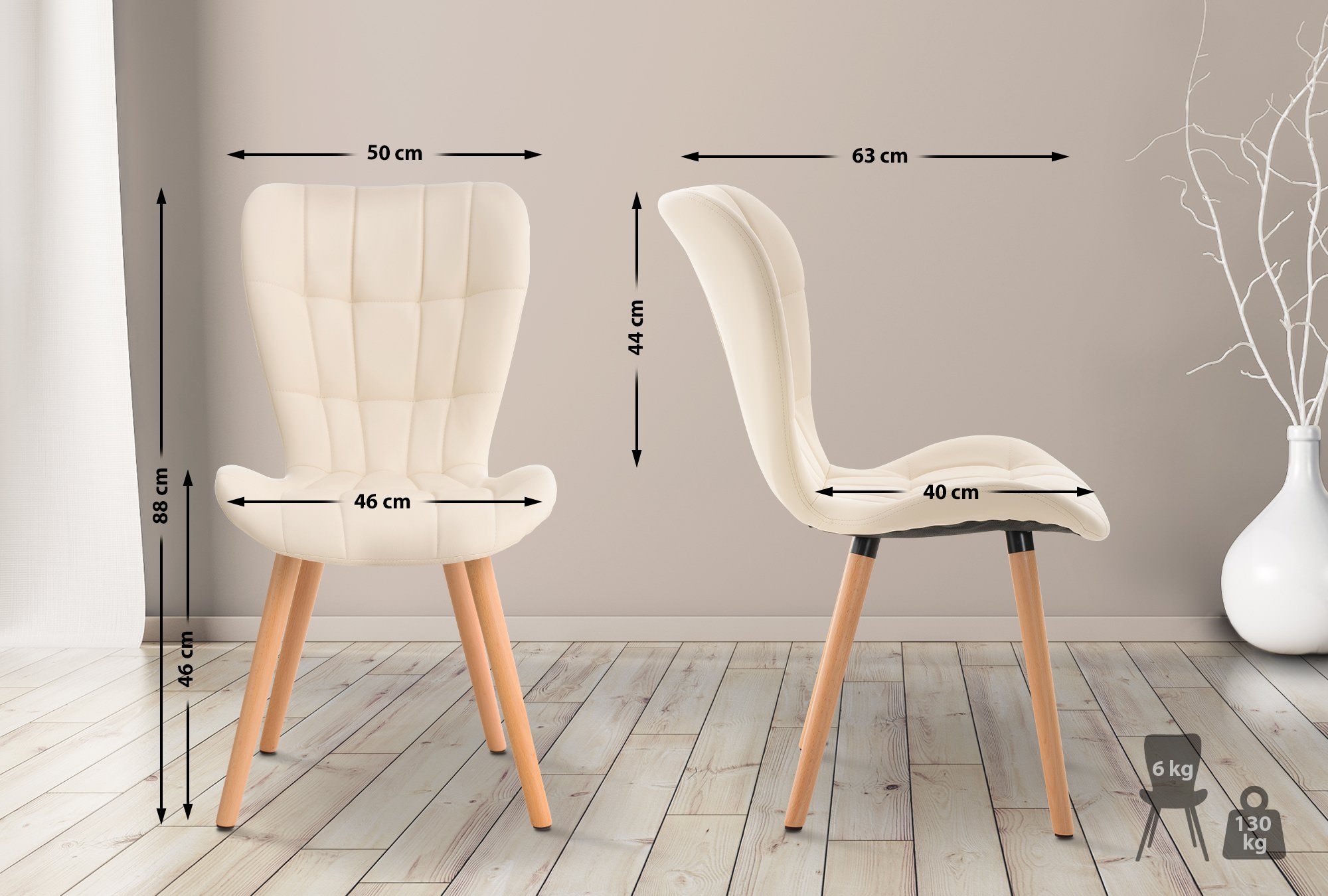 Set van 2 eetkamerstoelen Elda