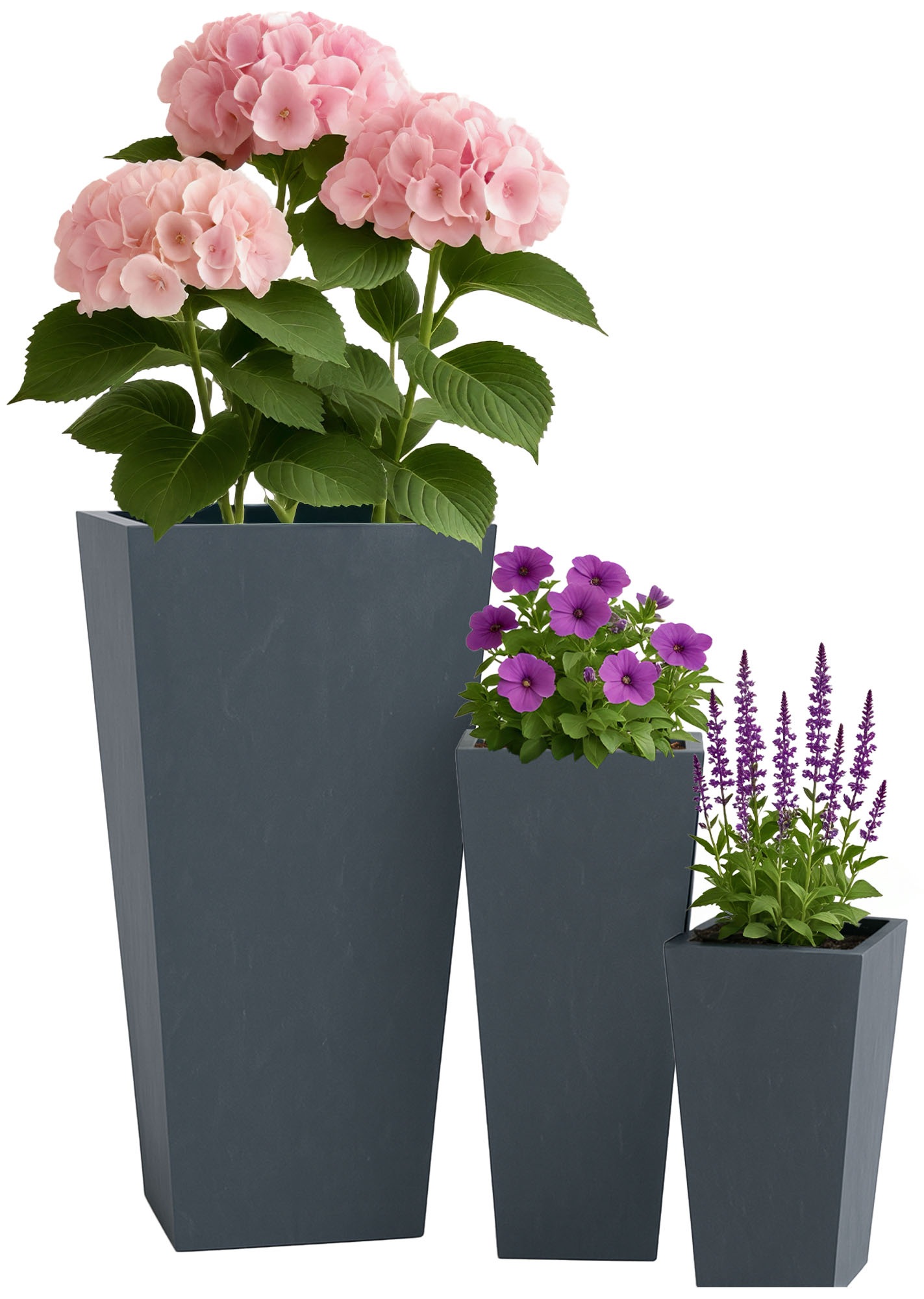 Set van 3 vierkante bloempotten