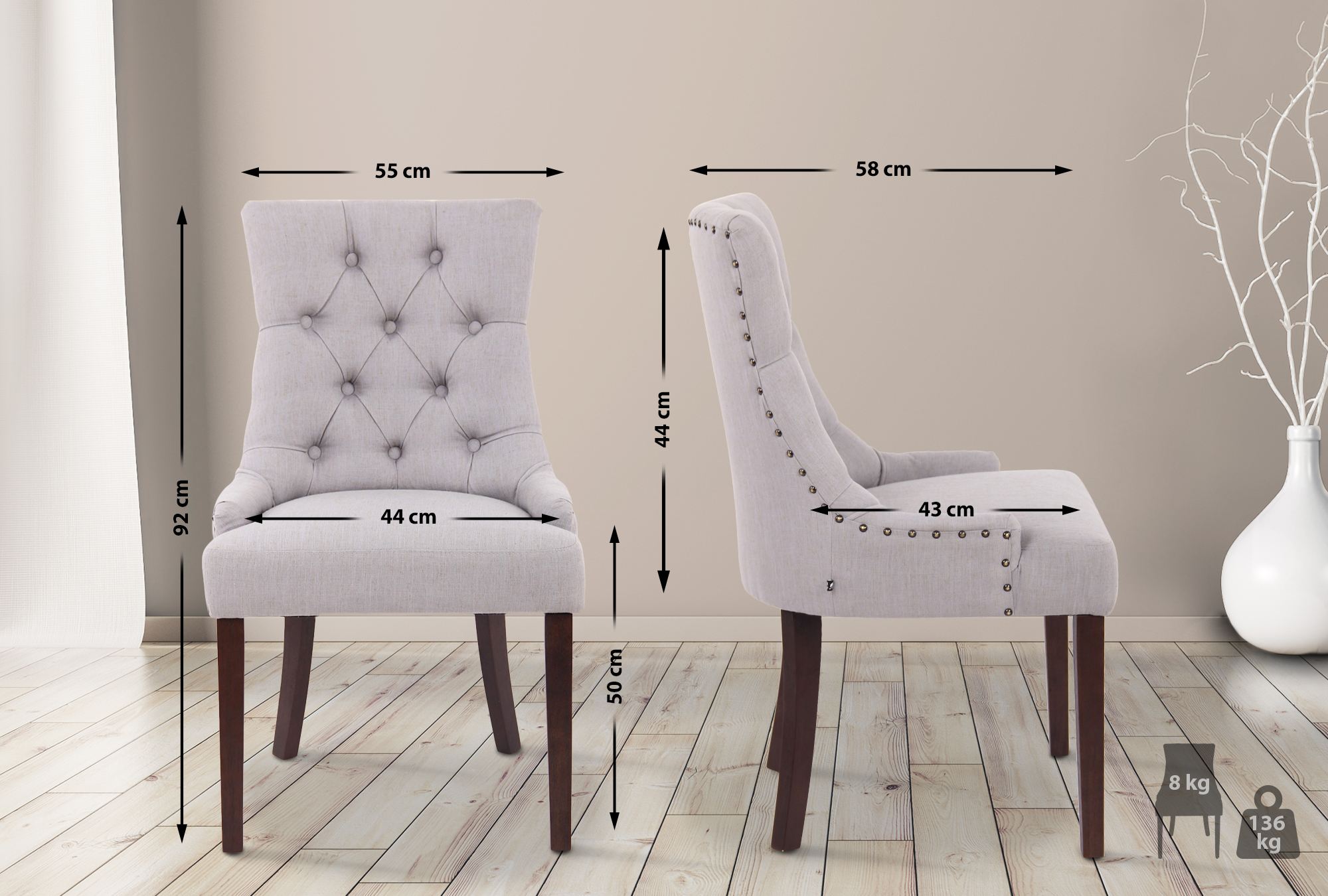 Set van 2 eetkamerstoelen Aberdeen