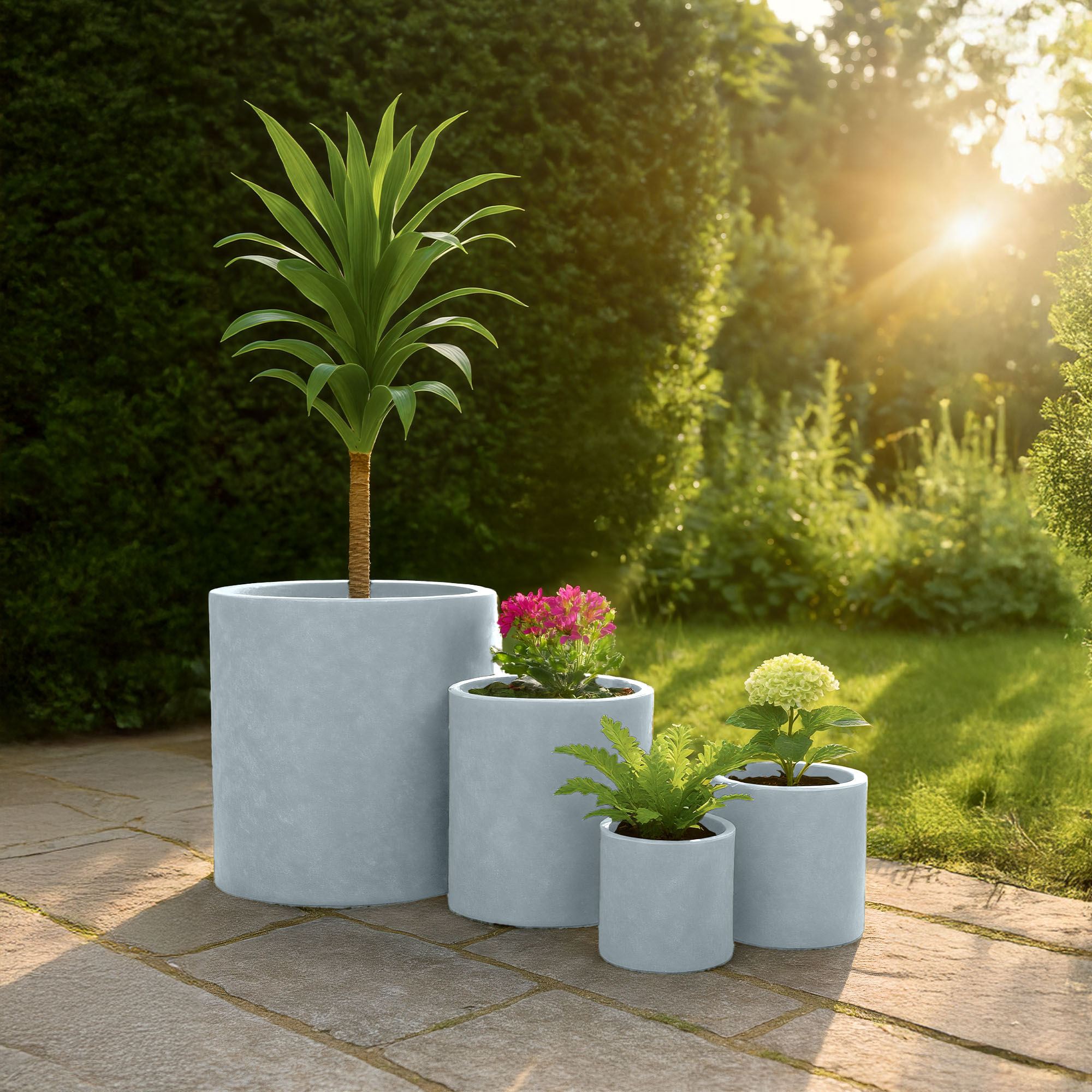 Set van 4 ronde bloempotten