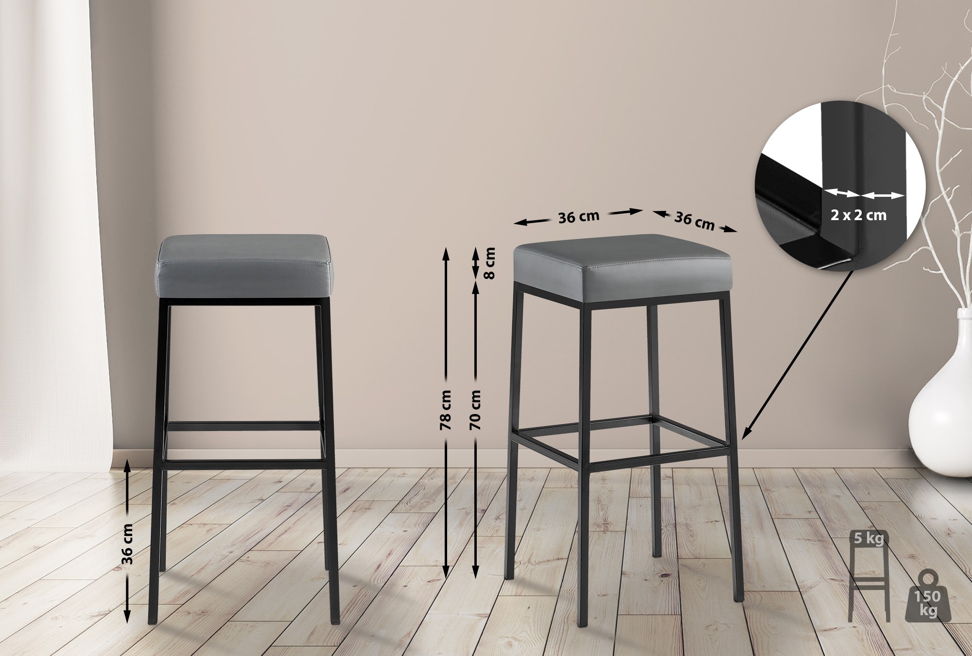 2-delige set barkrukken Montreal met kunstleren bekleding