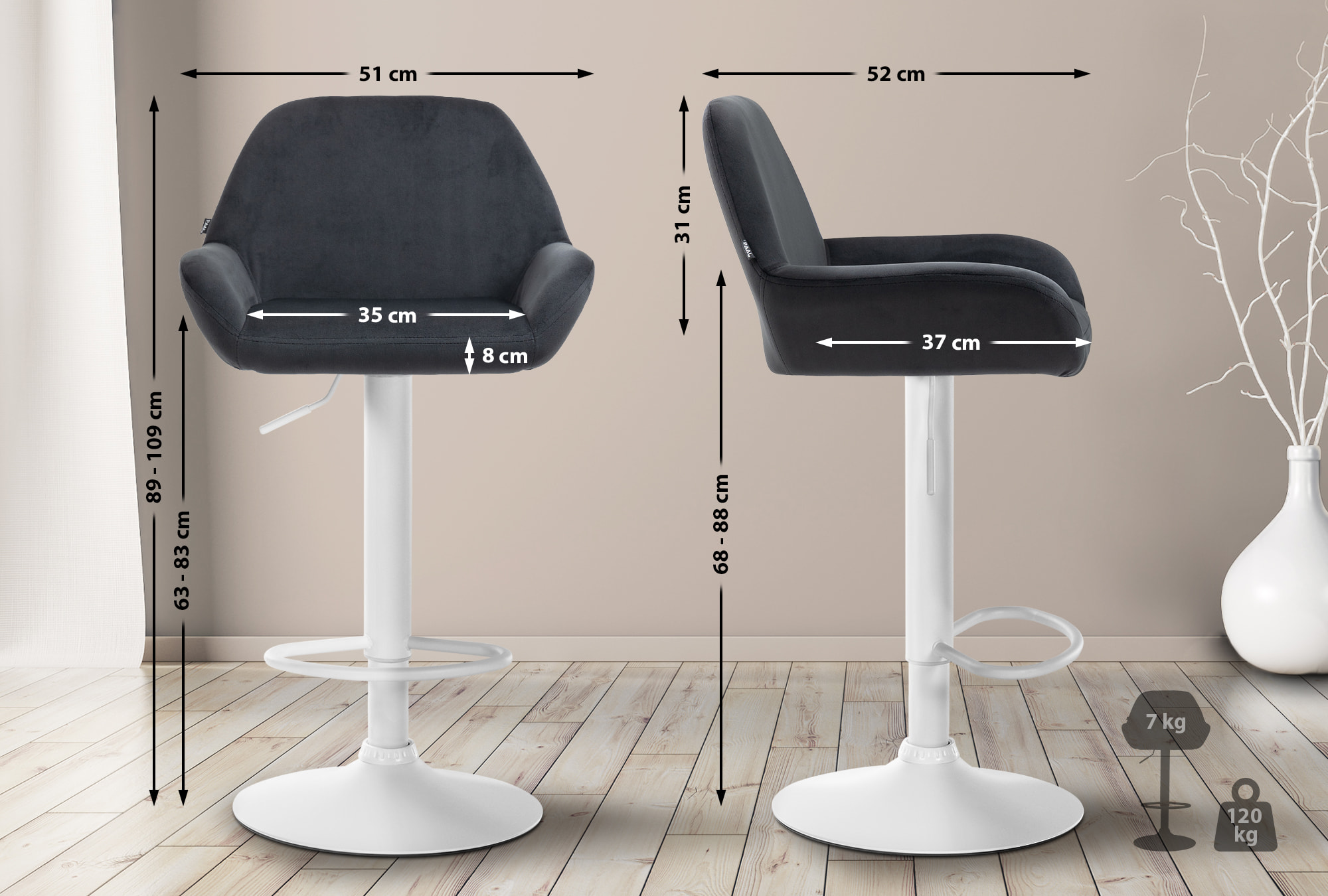 Set van 2 barkrukken Braga fluweel