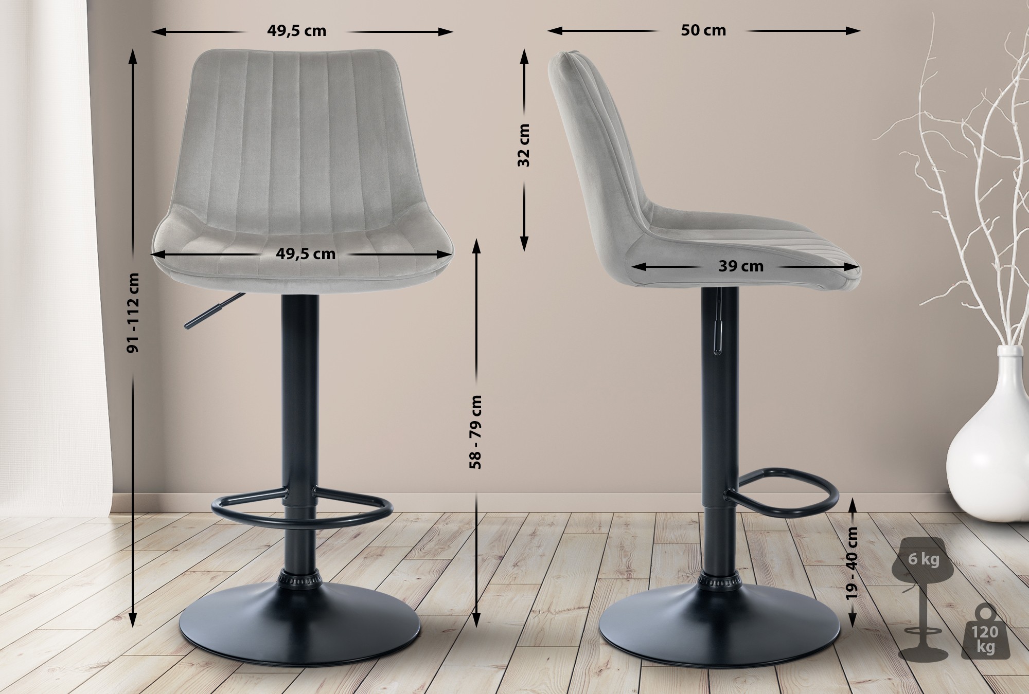 Set van 2 barkrukken Toni fluweel