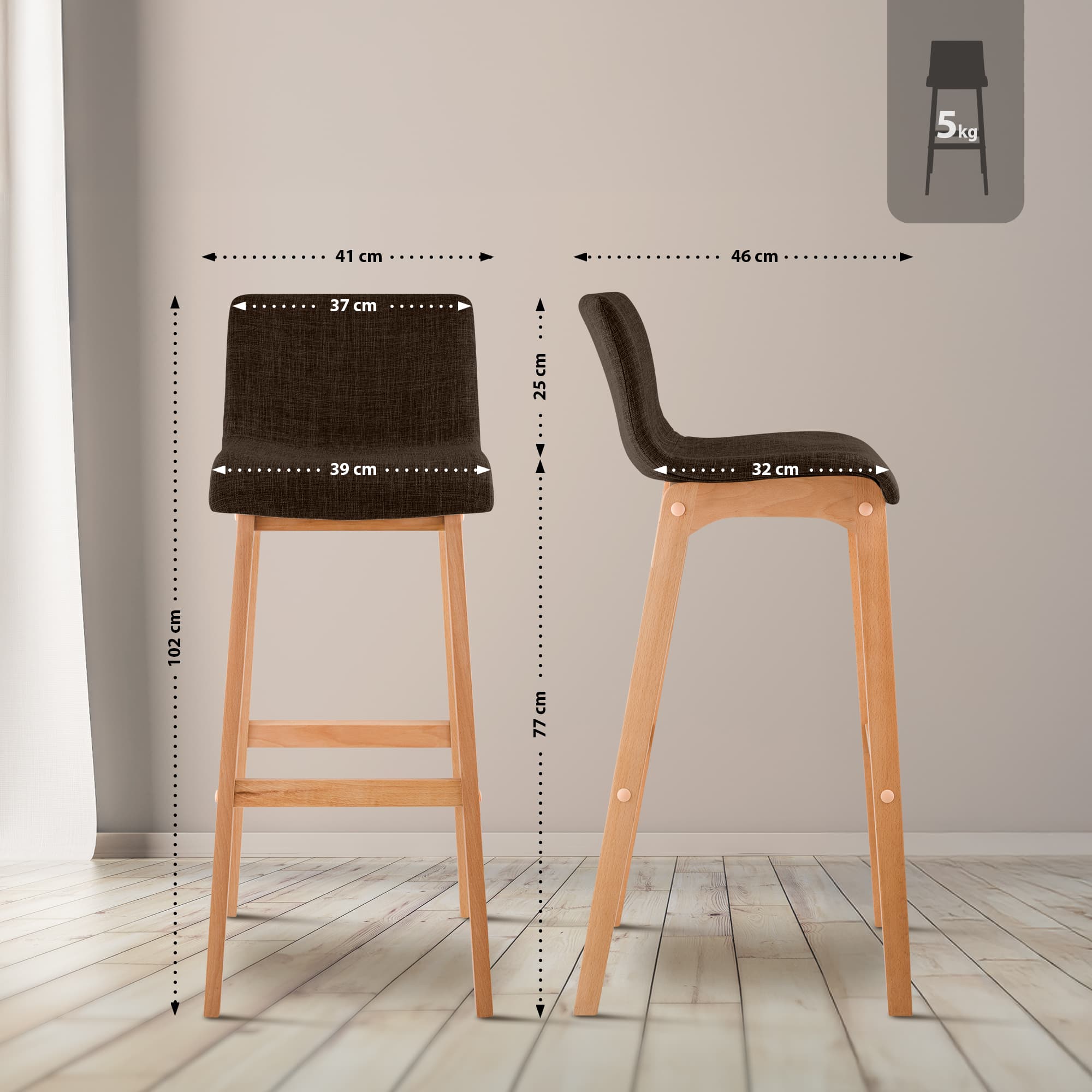 2x Barkruk Hover Stof 4-Pootsframe Natura
