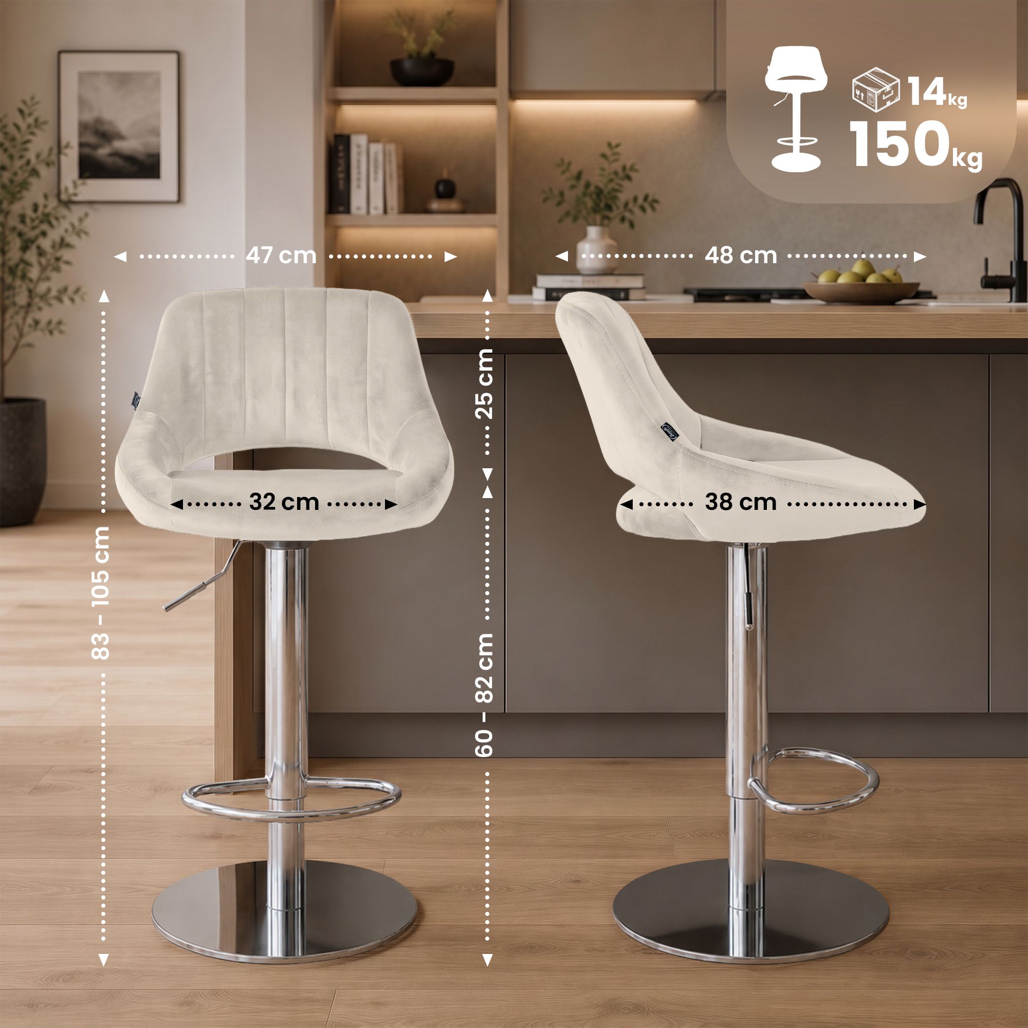 Barkruk Milet chroom met extra zware voet