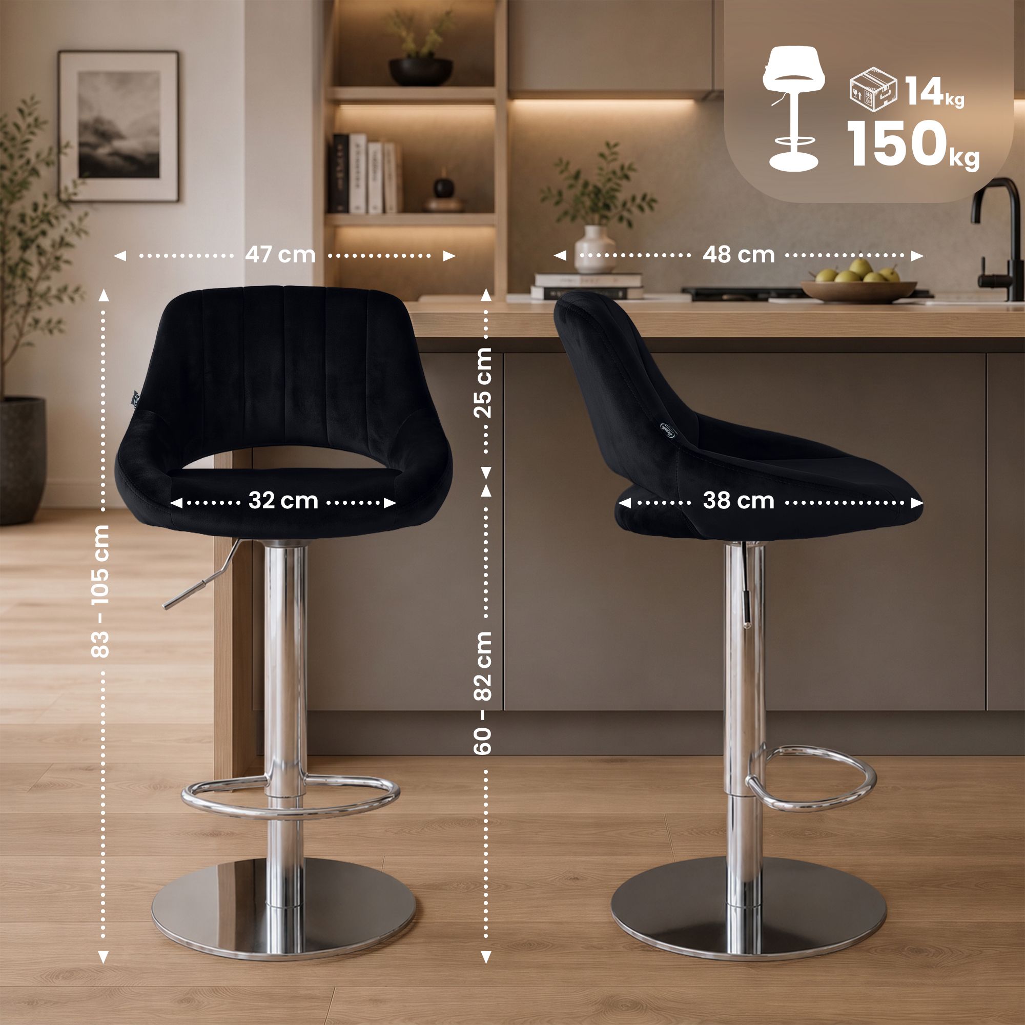 Barkruk Milet chroom met extra zware voet