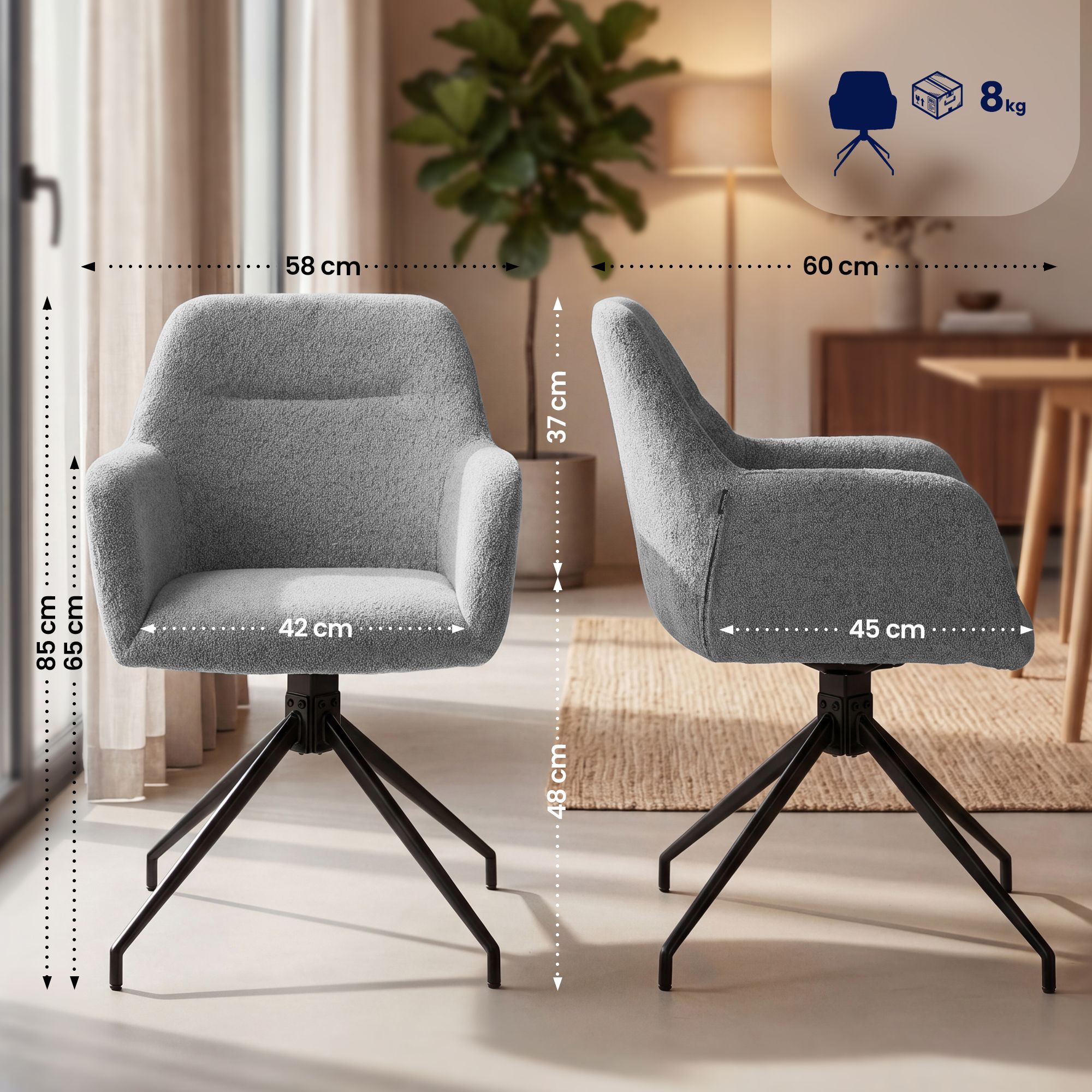 Set van 2 Eetkamerstoelen Merlinda met teddy stof