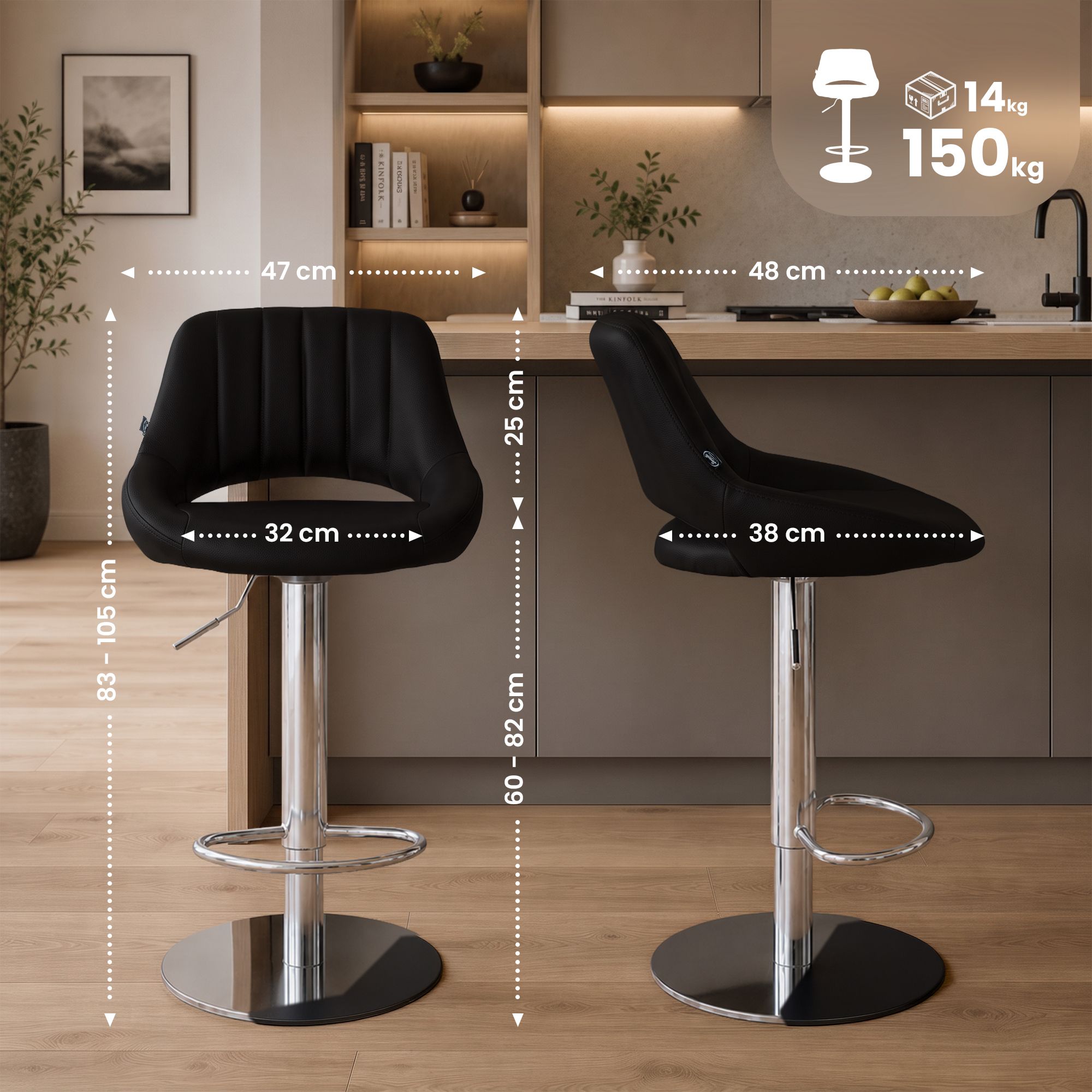 Barkruk Milet chroom met extra zware voet