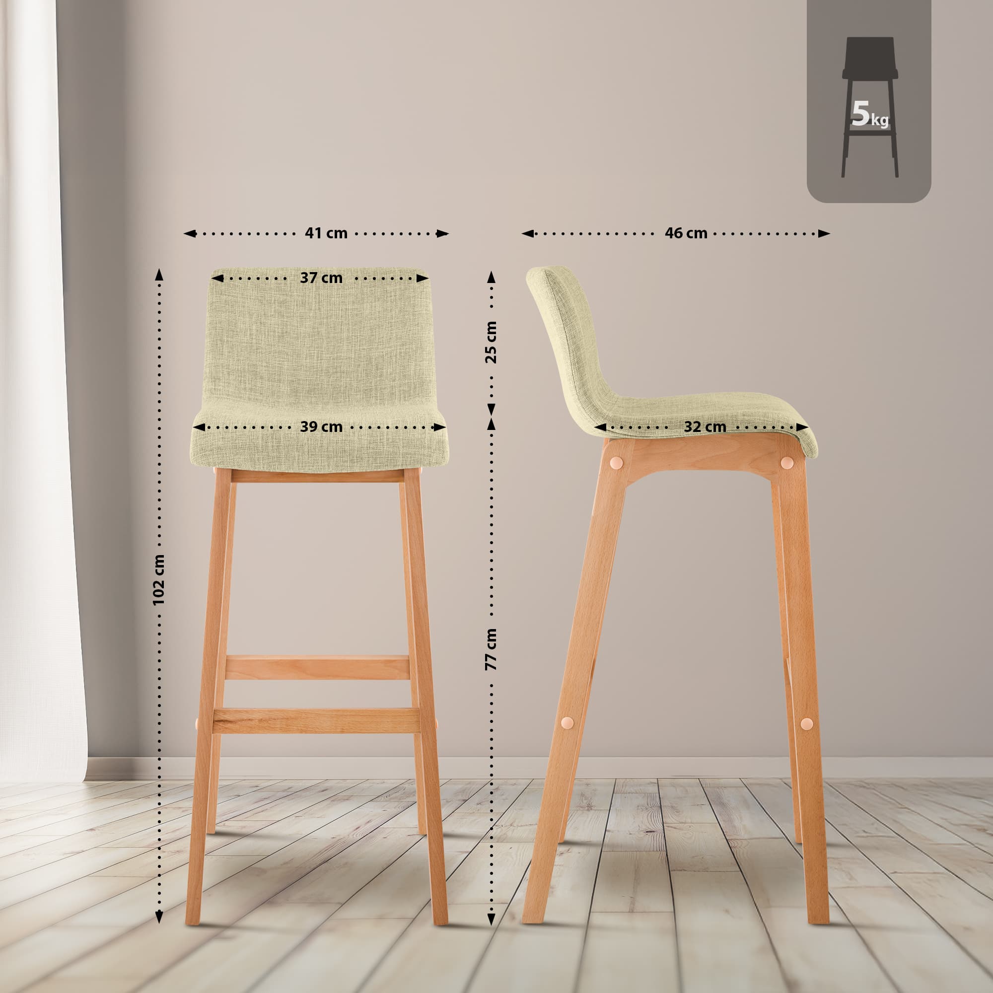 2x Barkruk Hover Stof 4-Pootsframe Natura