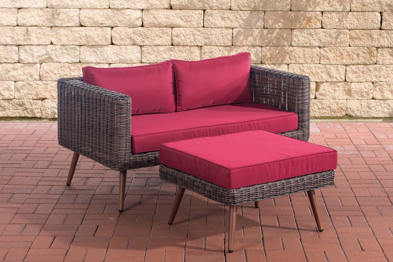 2-zitsbank Molde - met voetenbank - 5 mm rond polyrattan Bruin gemeleerd