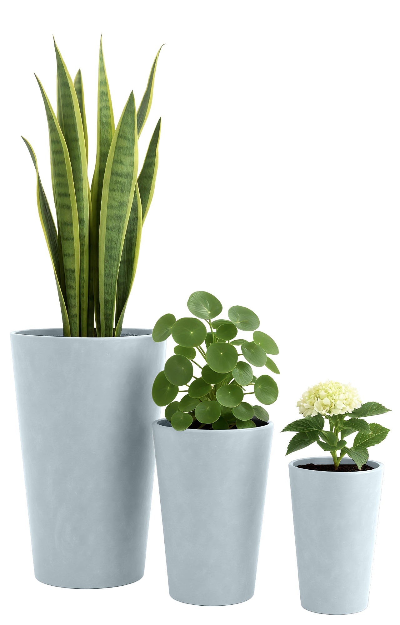 Set van 3 ronde bloempotten