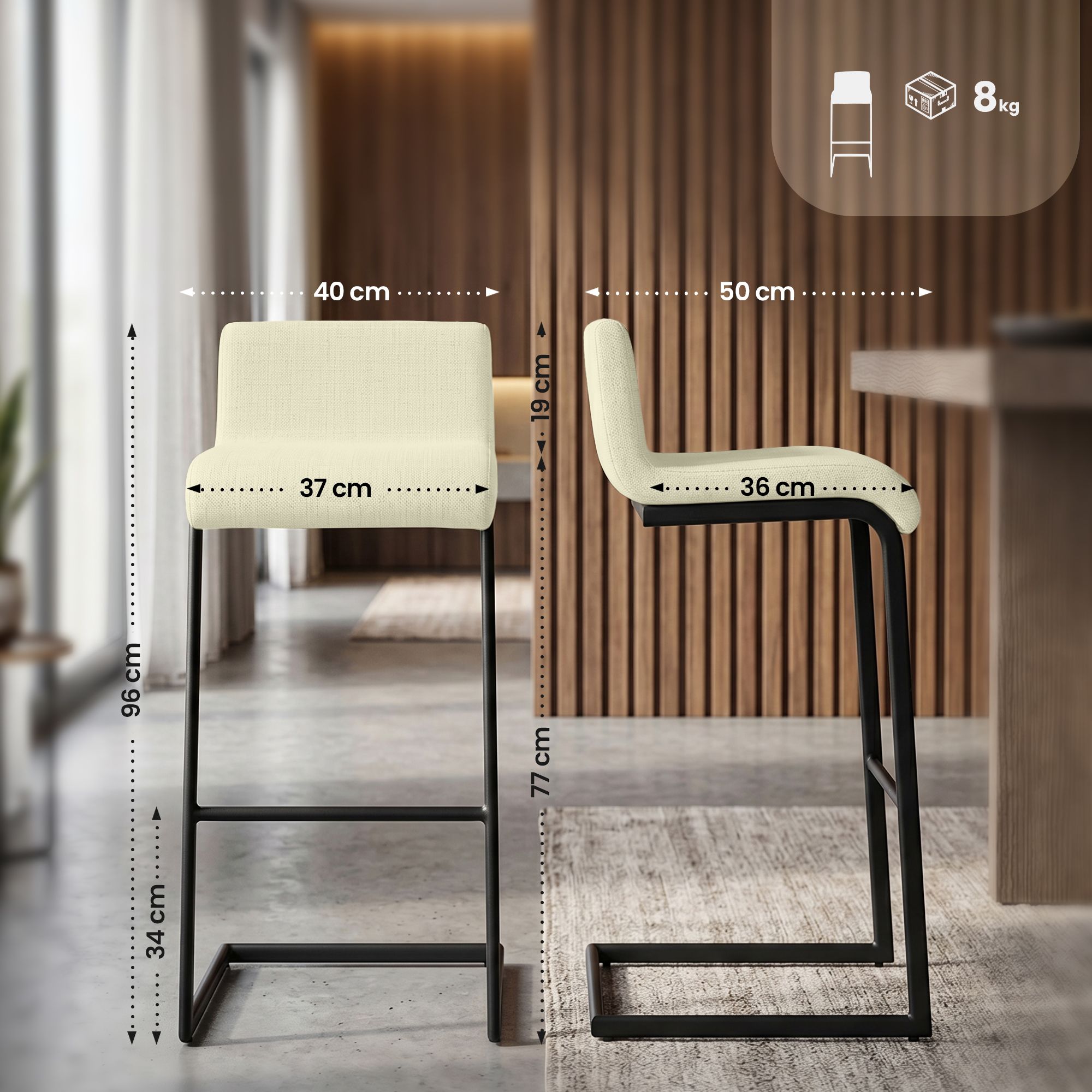 Set van 2 barkrukken Newport zwart metalen frame