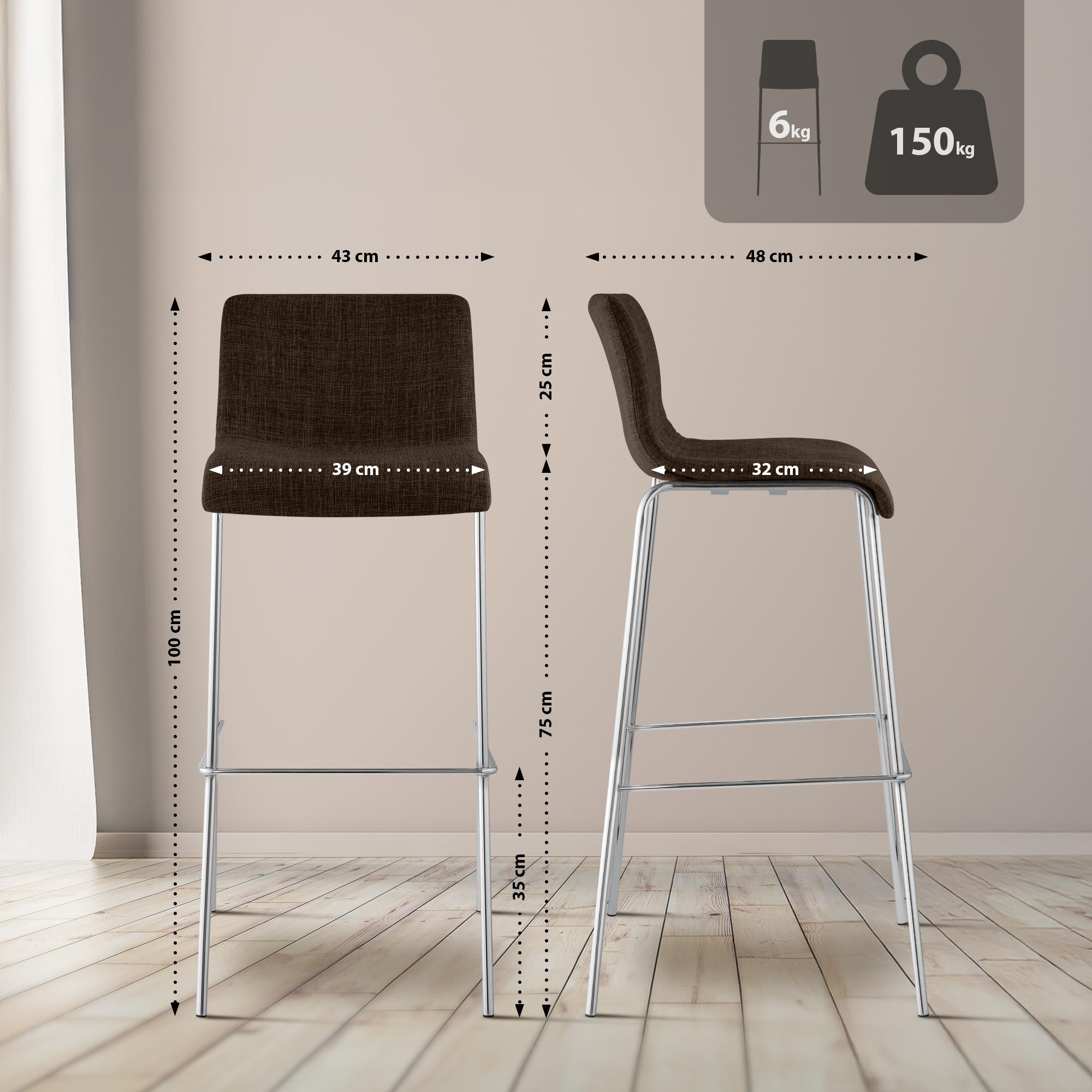 Set van 2 barstoelen Hover, stof, 4-poots onderstel