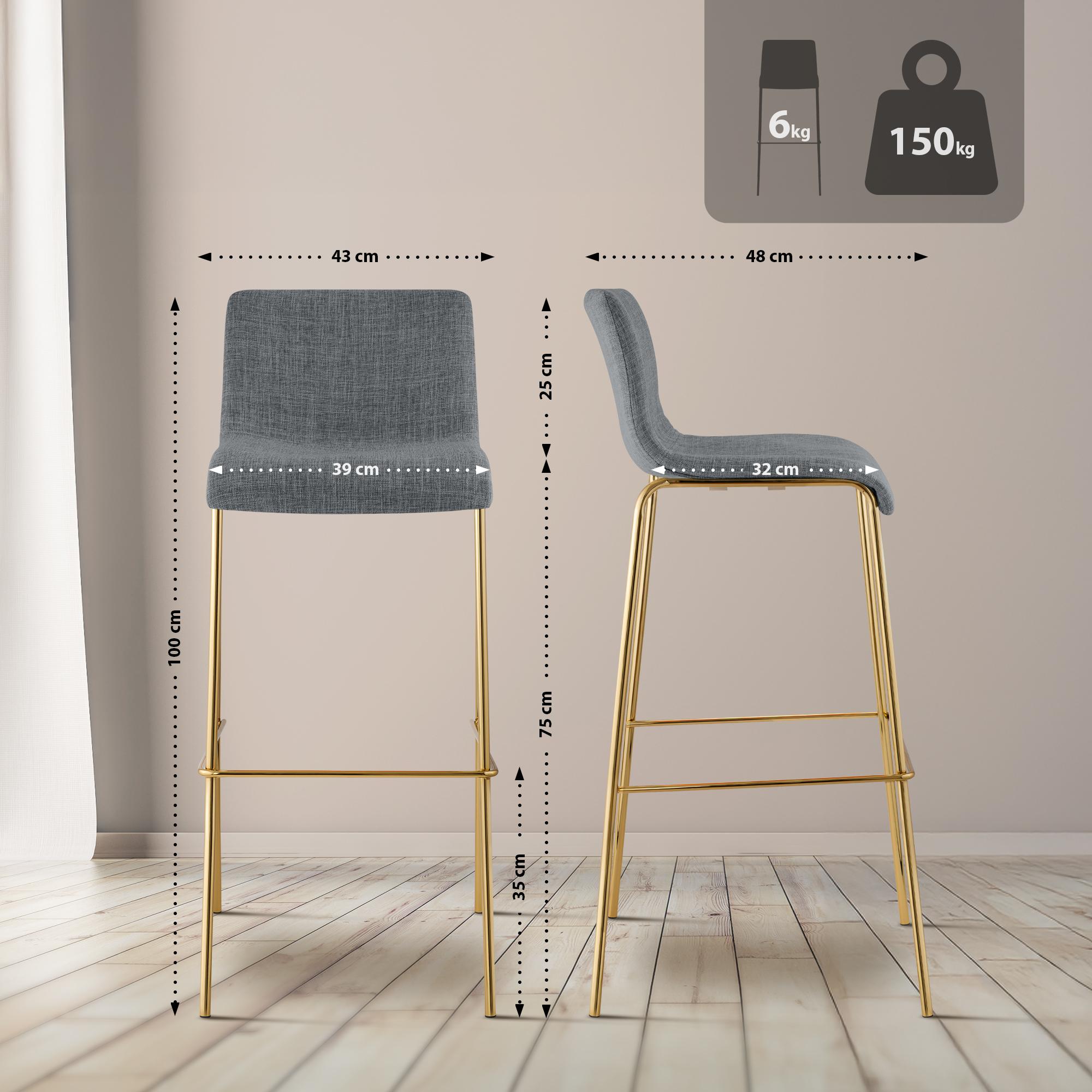 Barkruk Hover stof met vierpootsframe in goudkleur