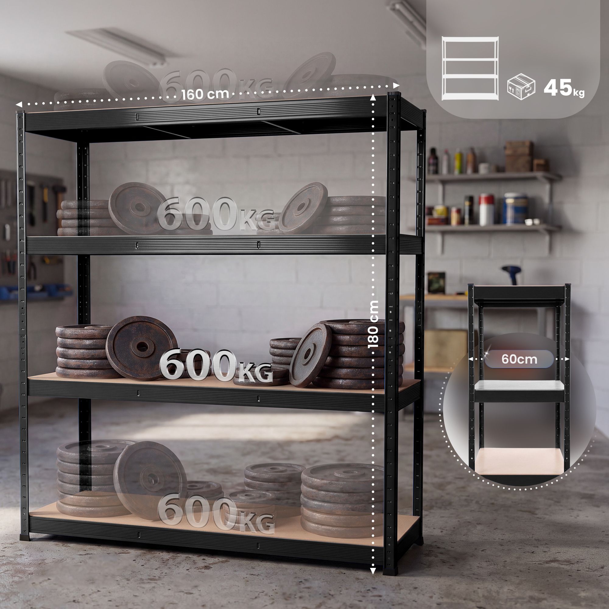 Zware stellingkast 160 x 180 x 60 cm