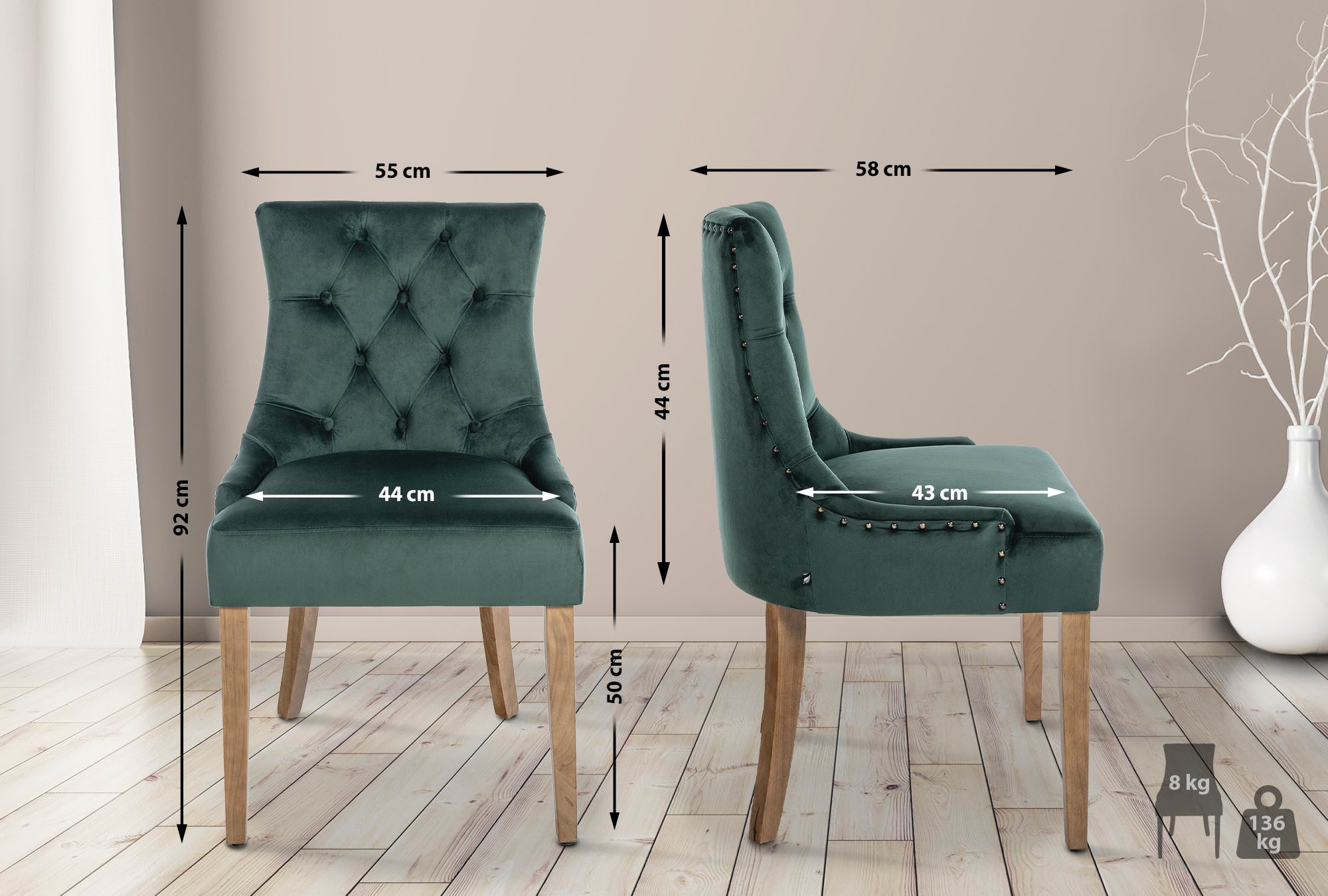 Set van 4 eetkamerstoelen Aberdeen Fluweel