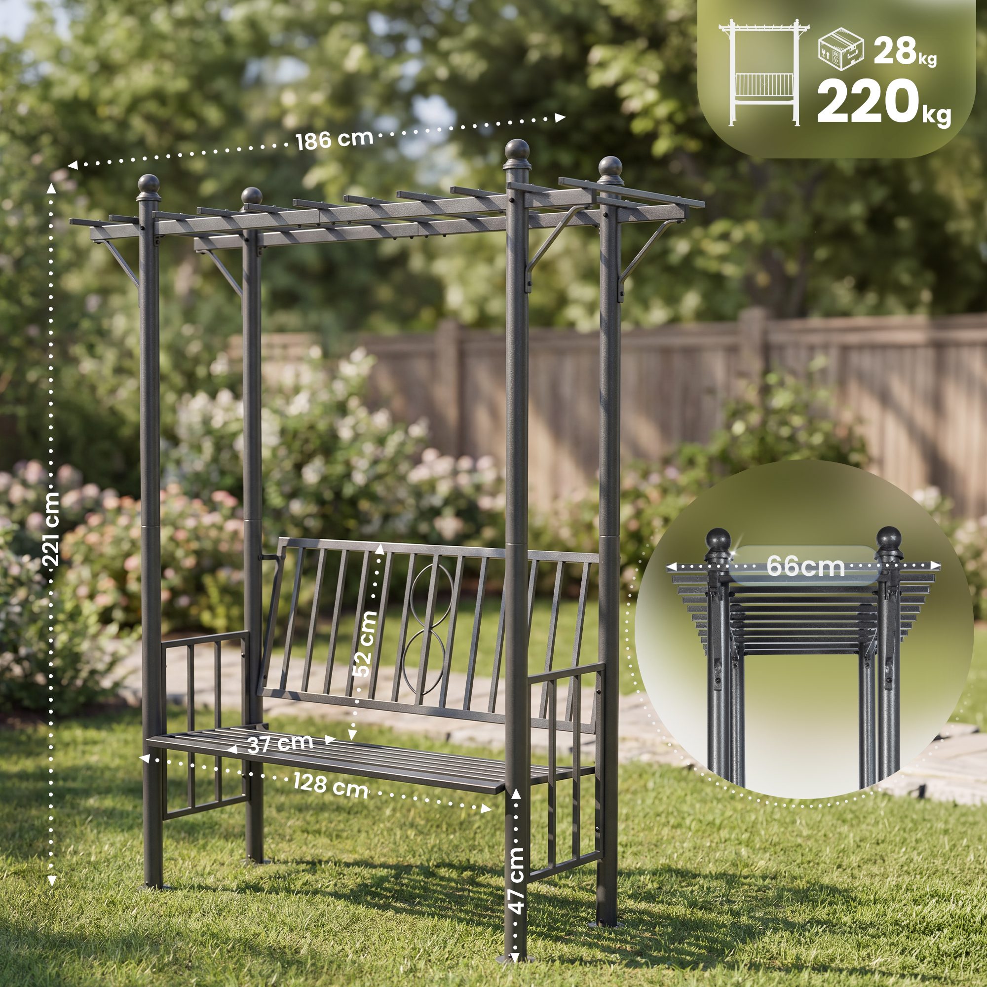 Rozenboog Luvio met tuinbank