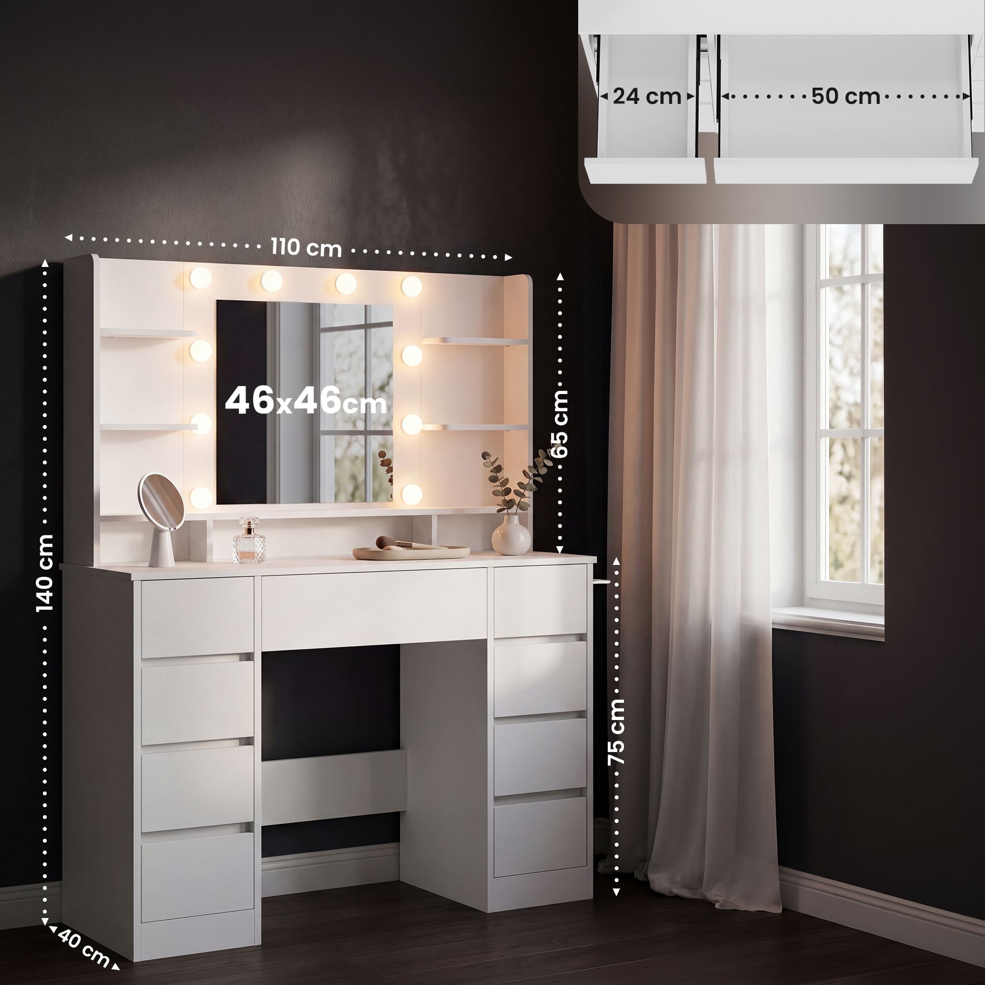 Kaptafel Pretty met spiegel