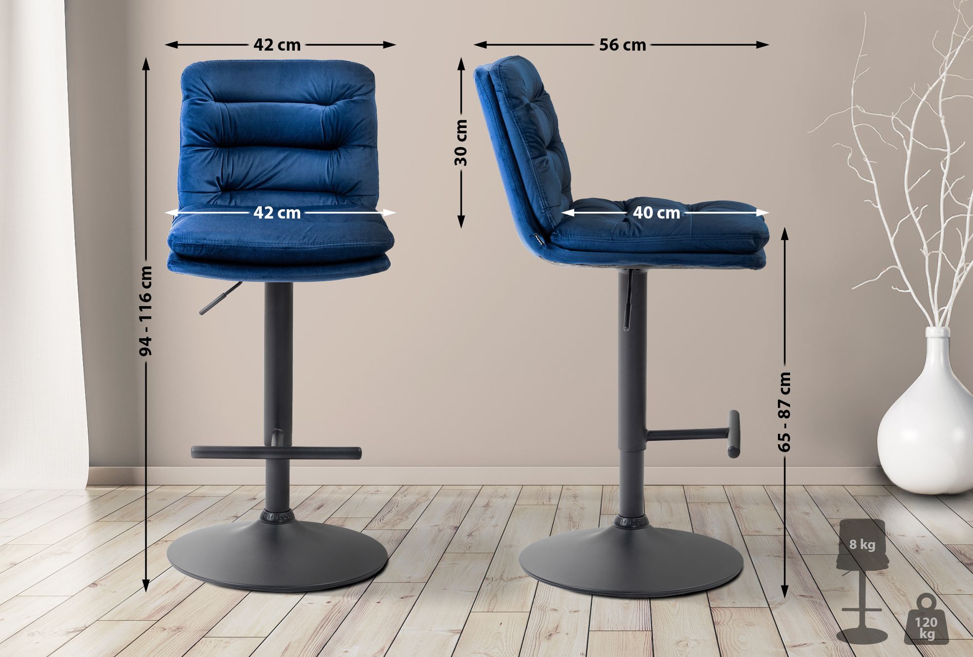 Set van 2 barkrukken Damar fluweel