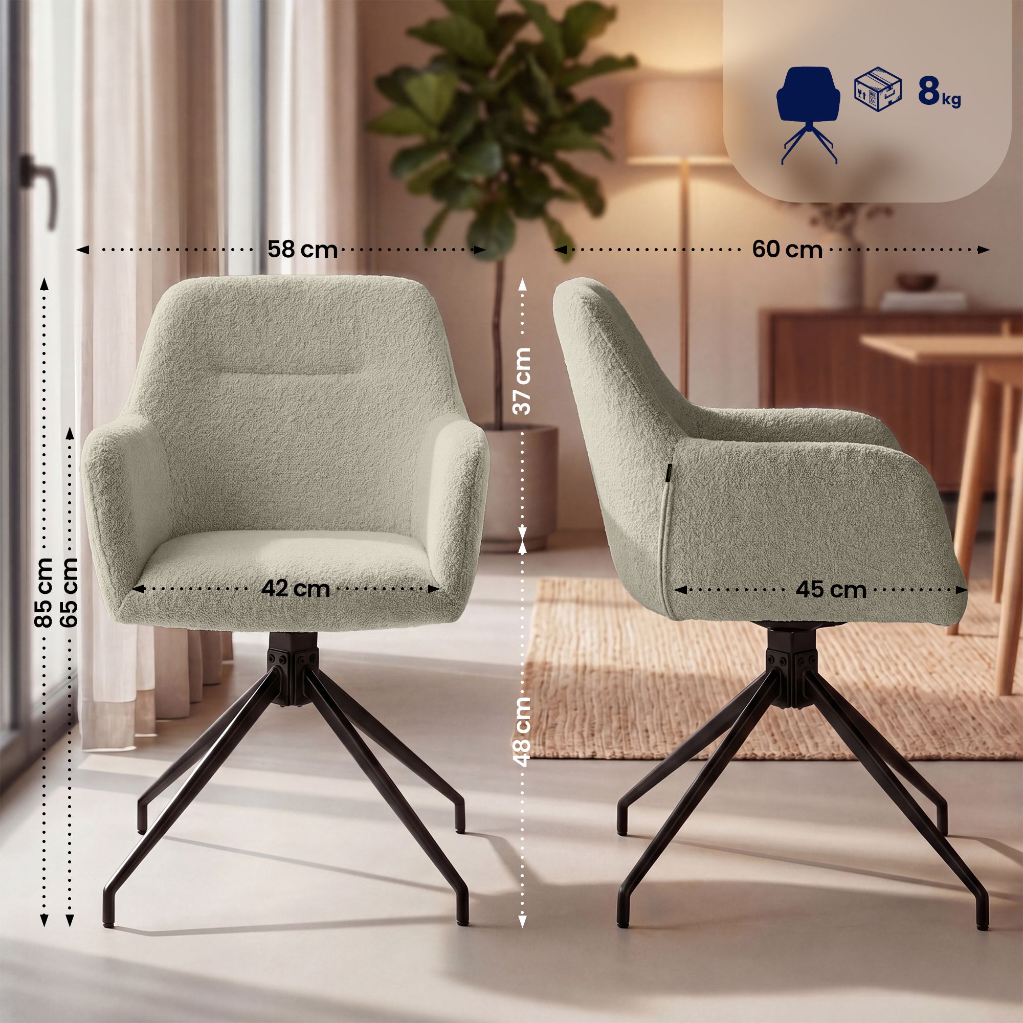 Set van 2 Eetkamerstoelen Merlinda met teddy stof