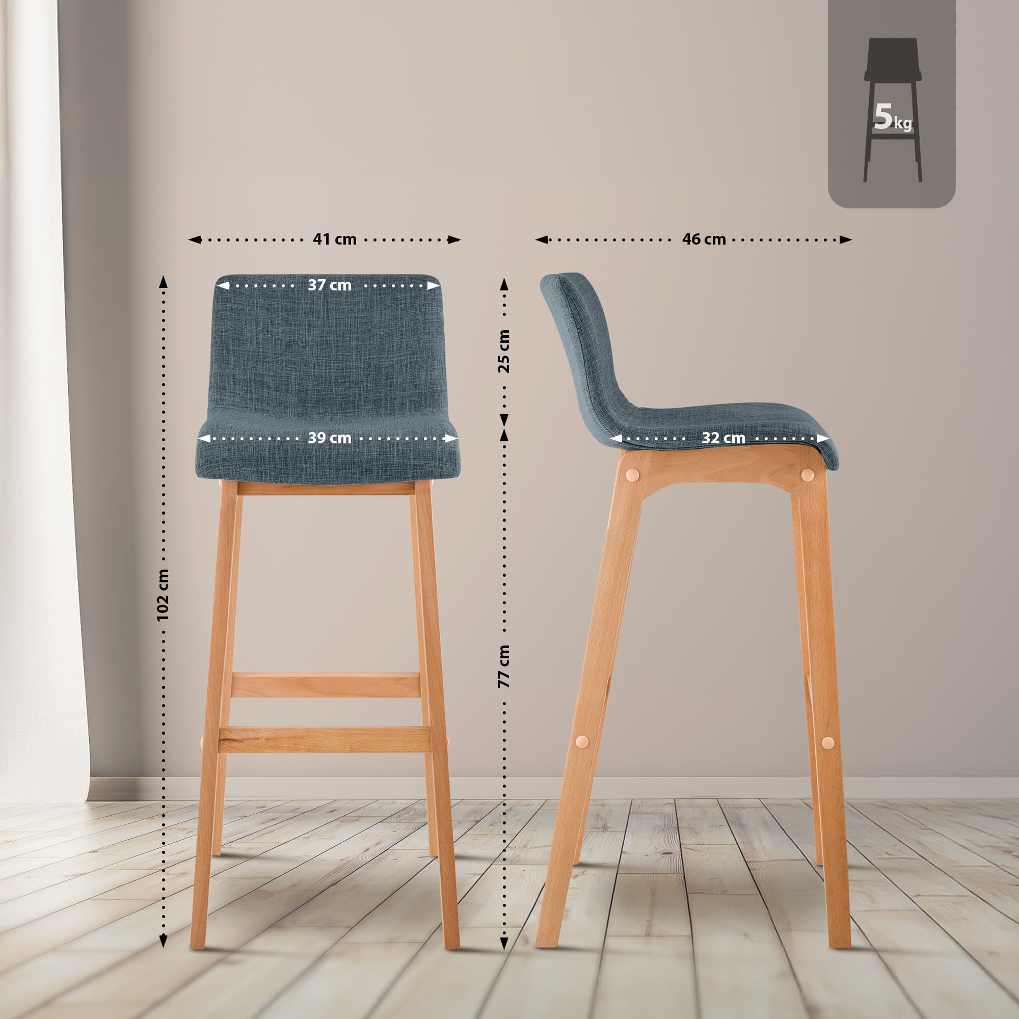 2x Barkruk Hover Stof 4-Pootsframe Natura