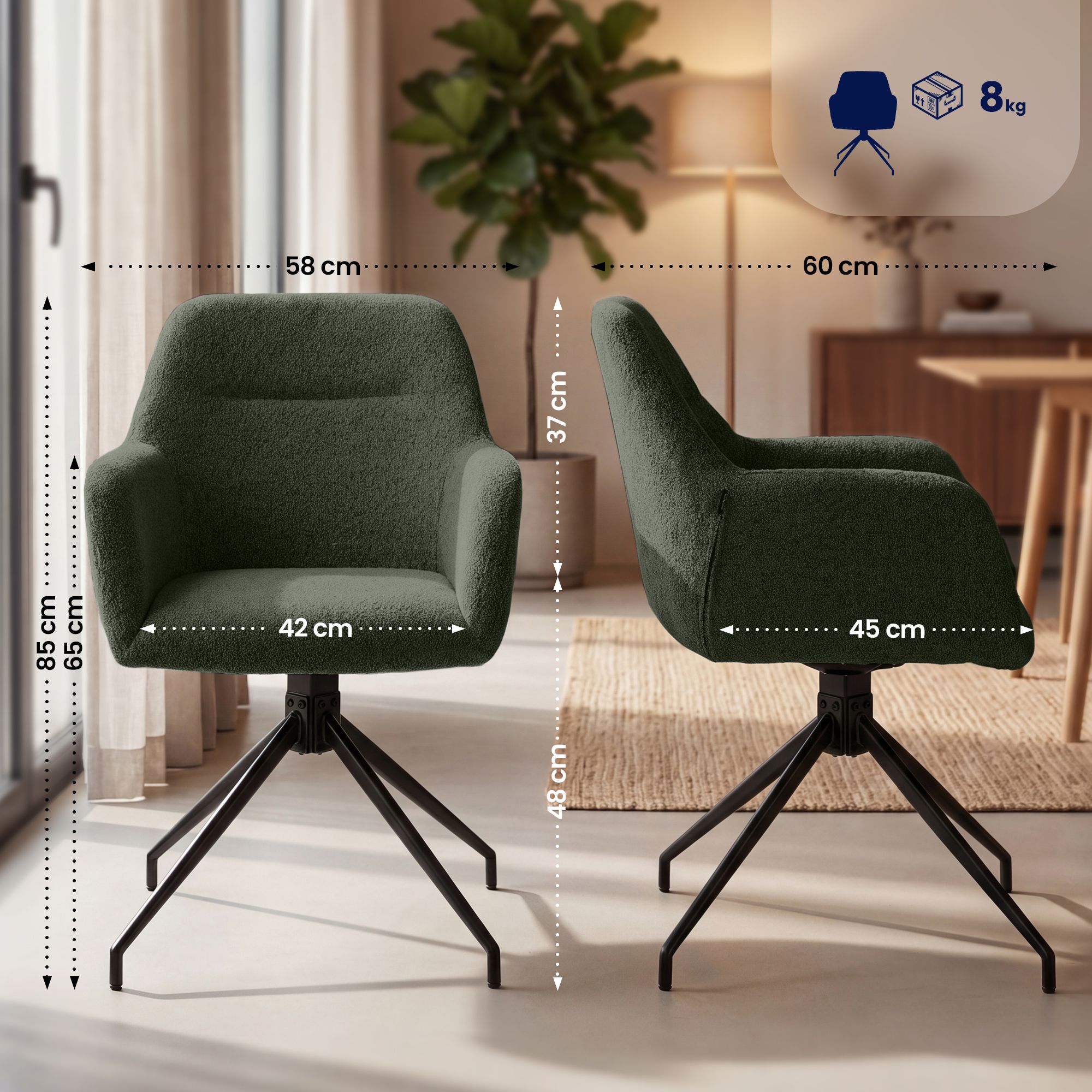 Set van 2 Eetkamerstoelen Merlinda met teddy stof