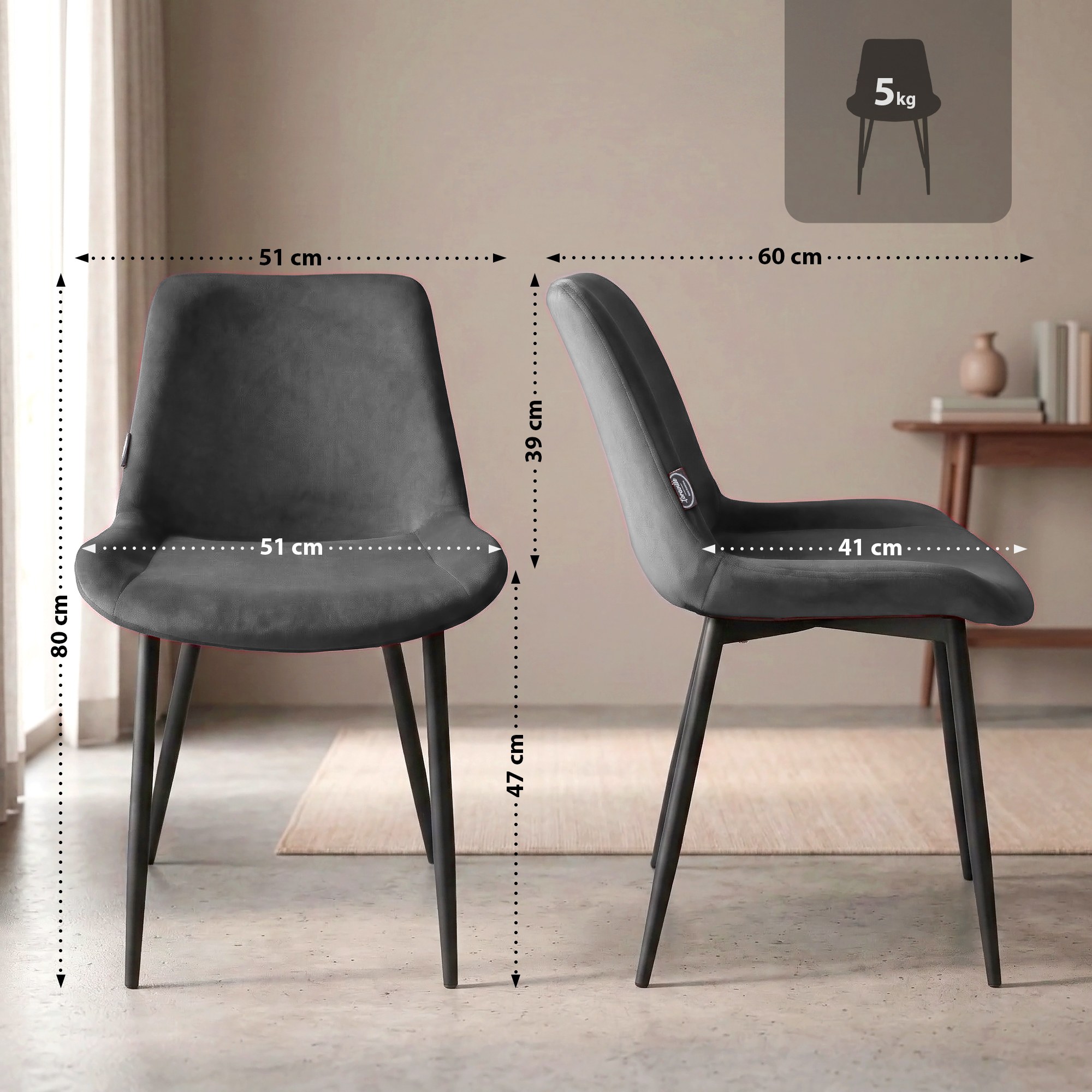 Set van 2 eetkamerstoelen Victoria fluweel