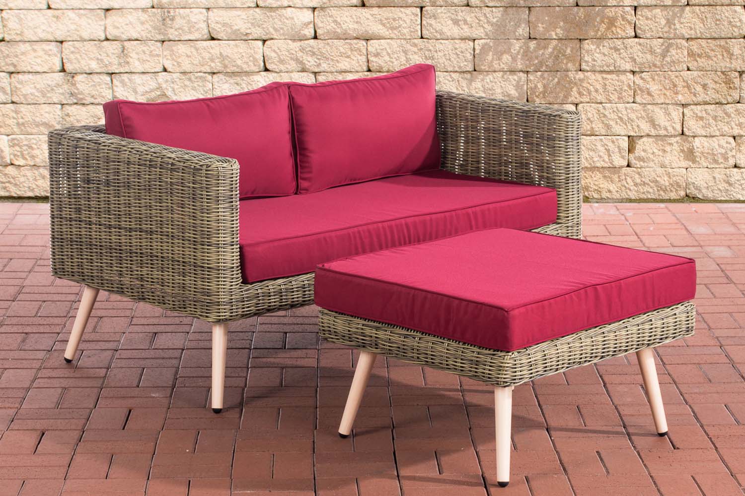 2-zitsbank Molde - met voetenbank -  5 mm rond polyrattan natura