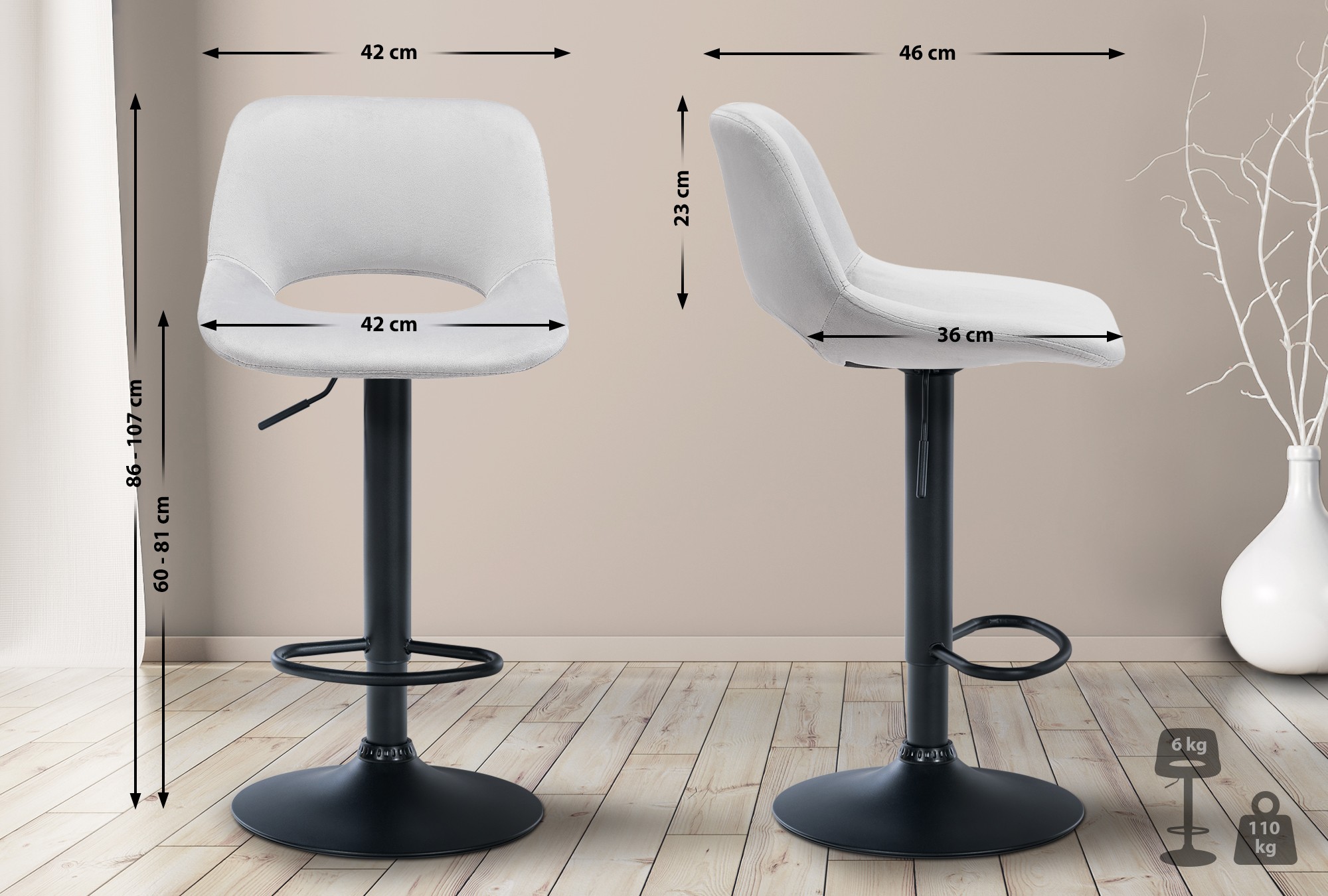 Set van 2 barkrukken Camden fluweel