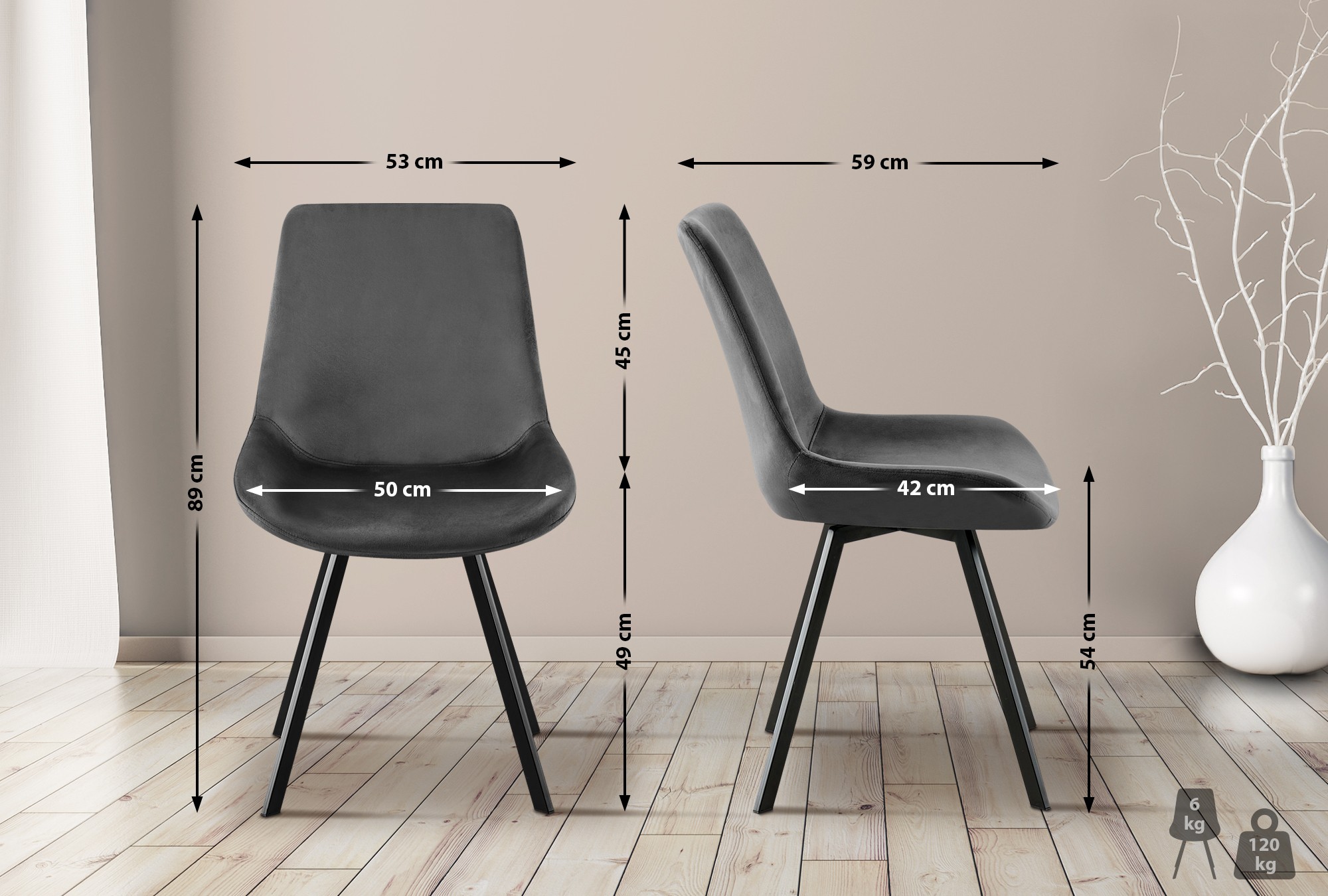 Set van 2 eetkamerstoelen Lewes fluweel