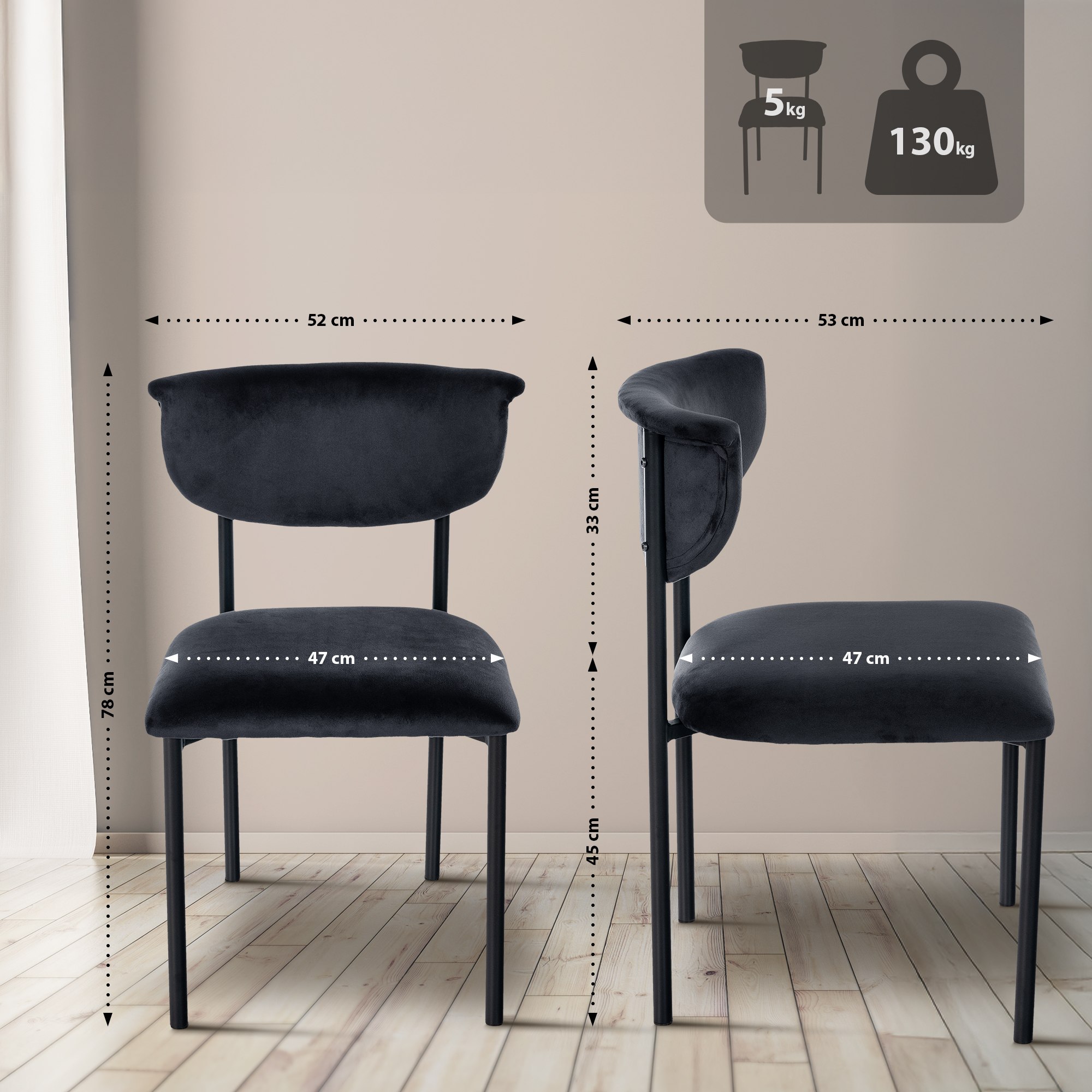 Set van 2 eetkamerstoelen Gambell fluweel