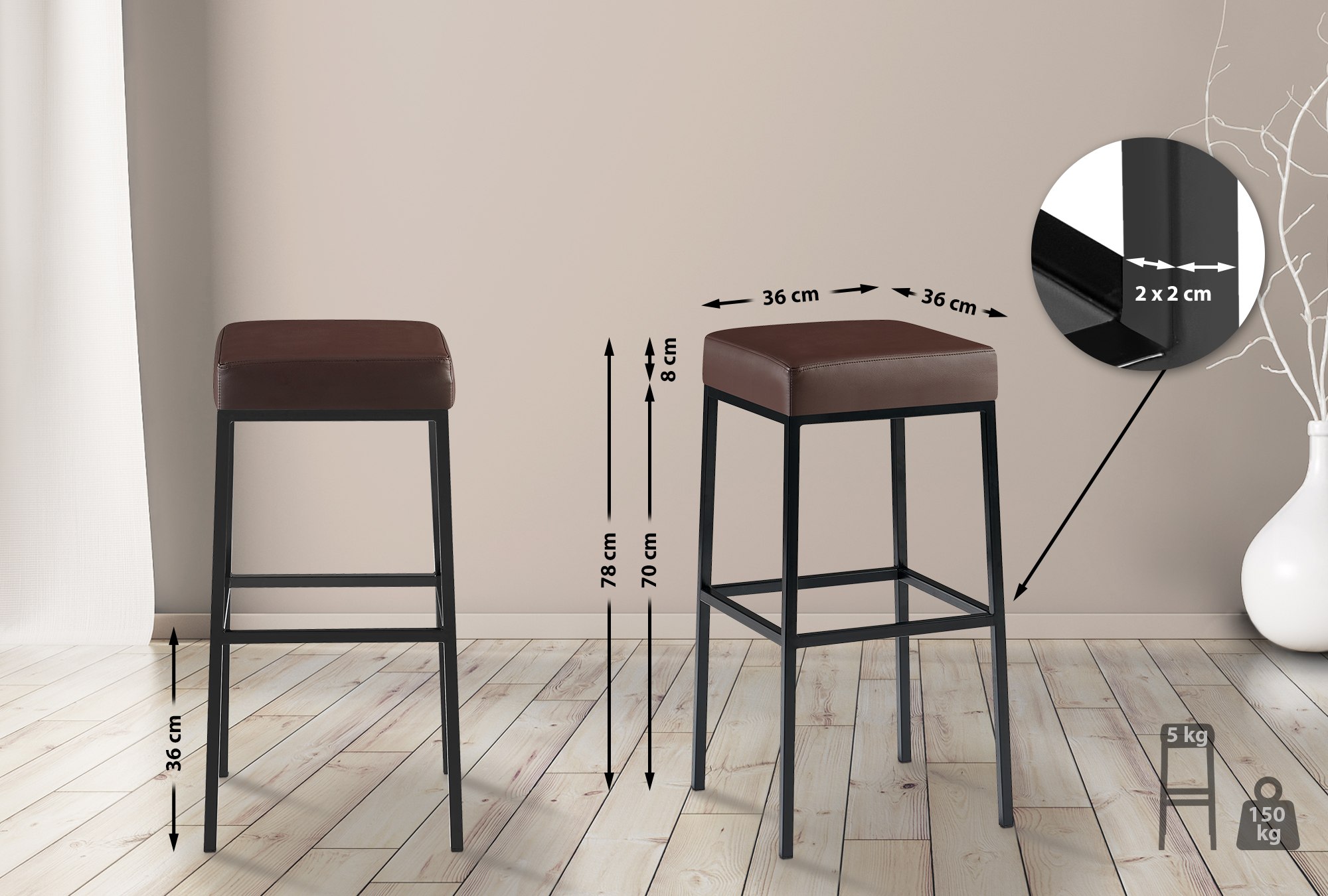 2-delige set barkrukken Montreal met kunstleren bekleding
