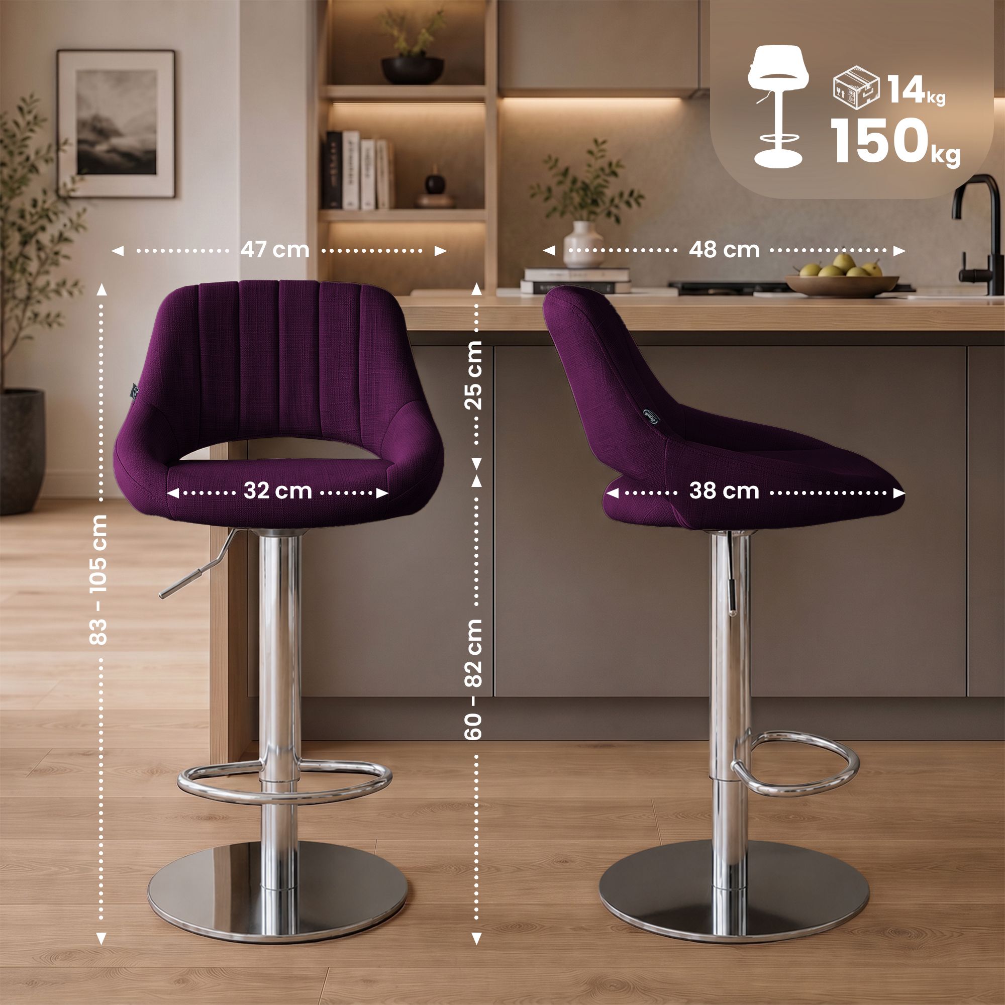 Barkruk Milet chroom met extra zware voet