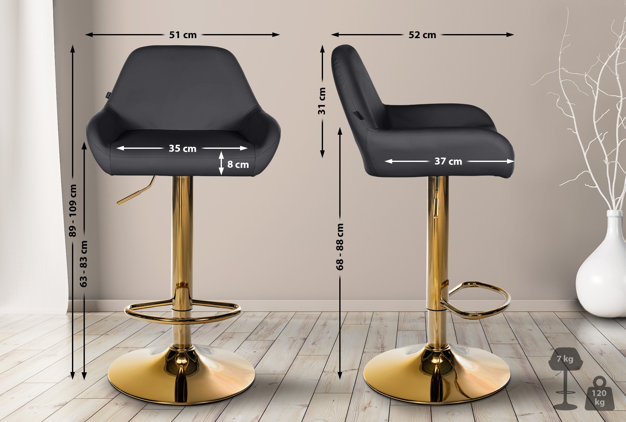 Barkruk Braga goud kunstleer