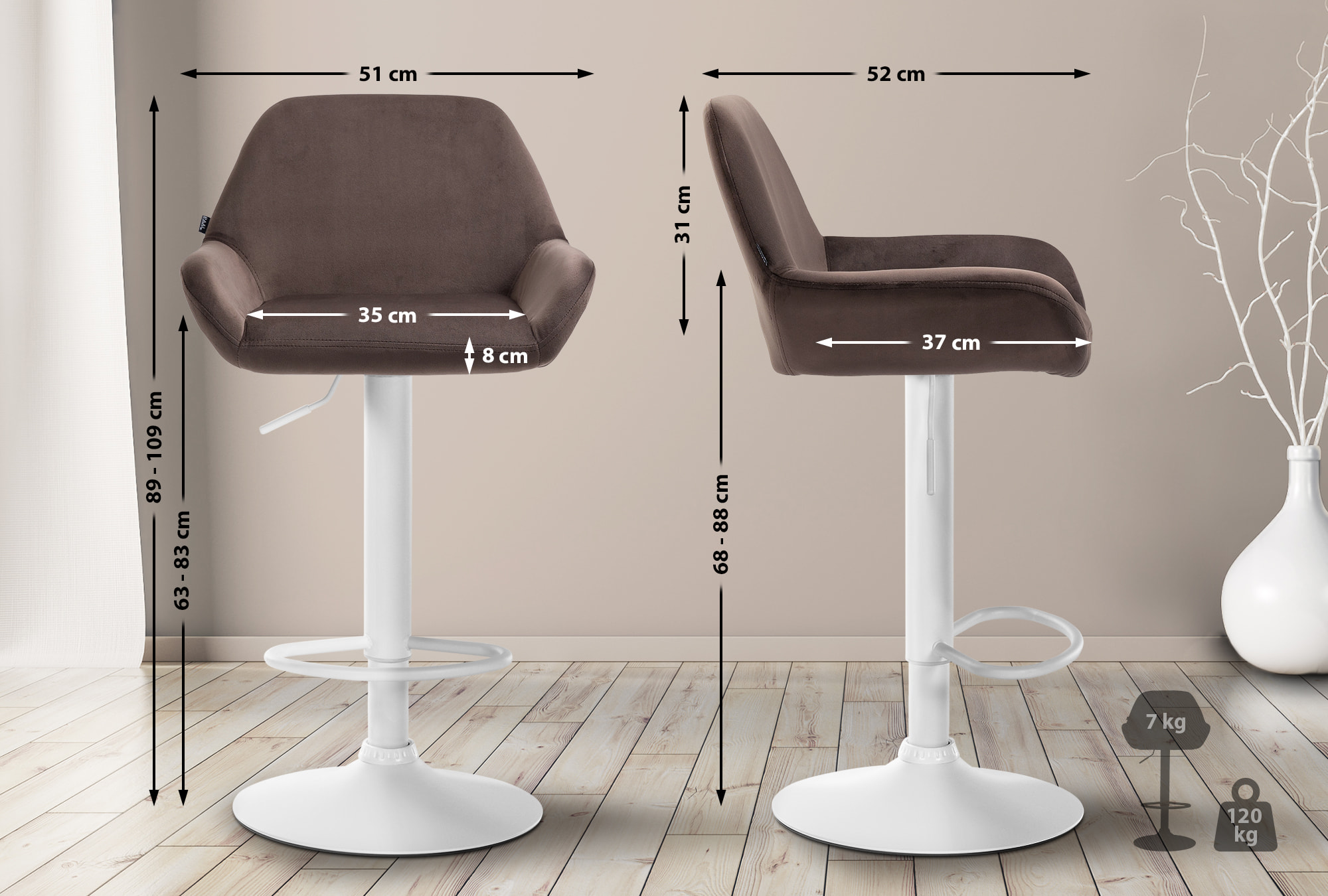 Set van 2 barkrukken Braga fluweel