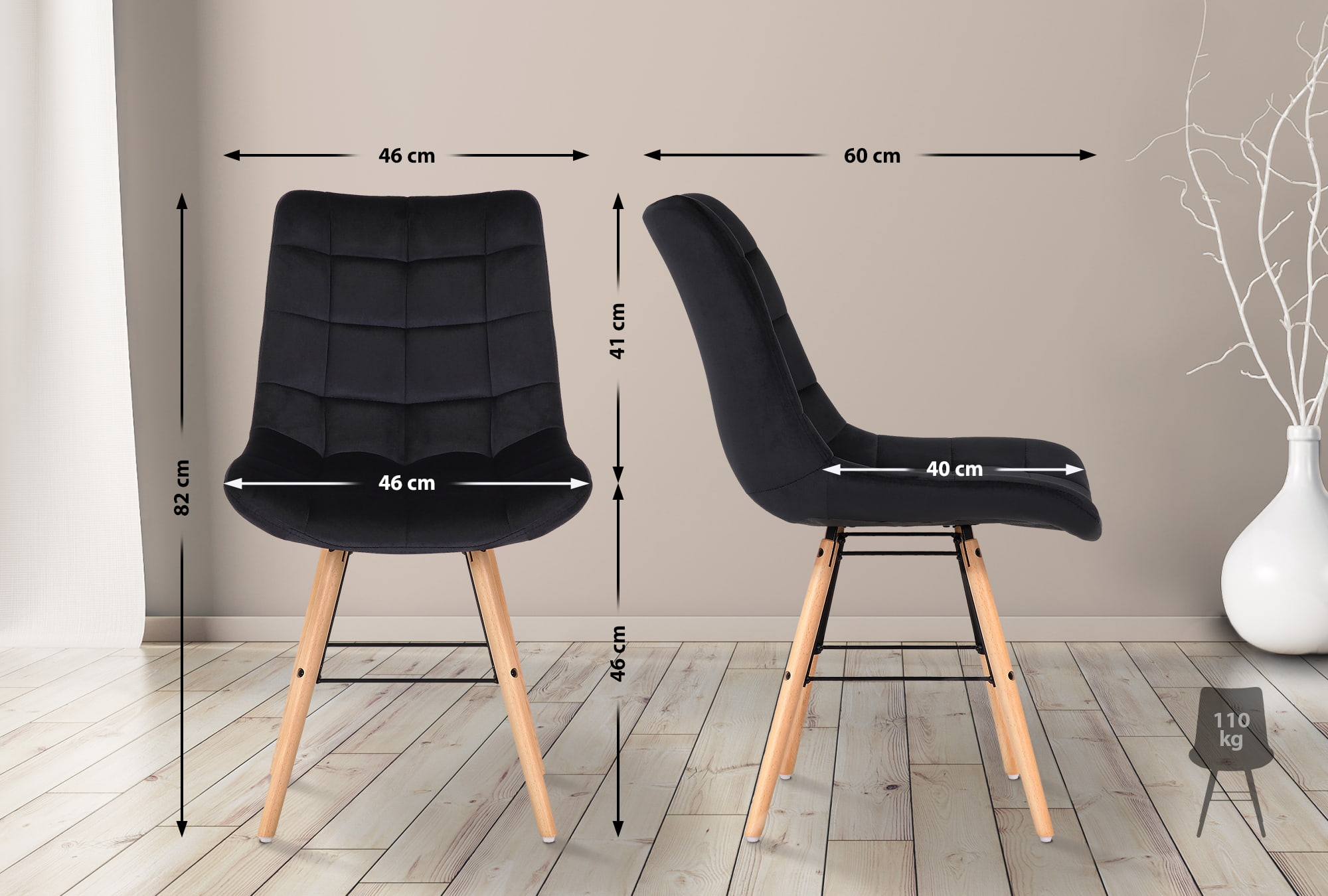 Set van 2 eetkamerstoelen Leni Fluweel