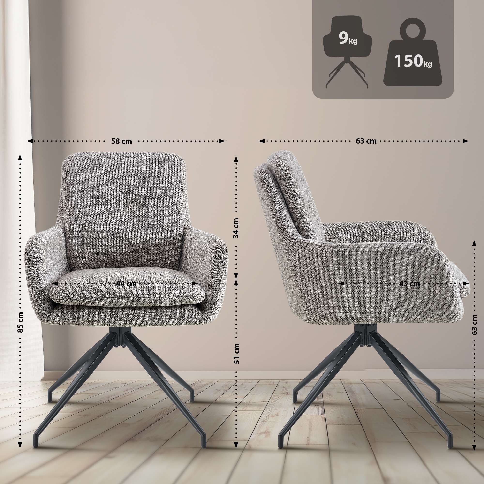 Set van 2 eetkamerstoelen Pickett stof