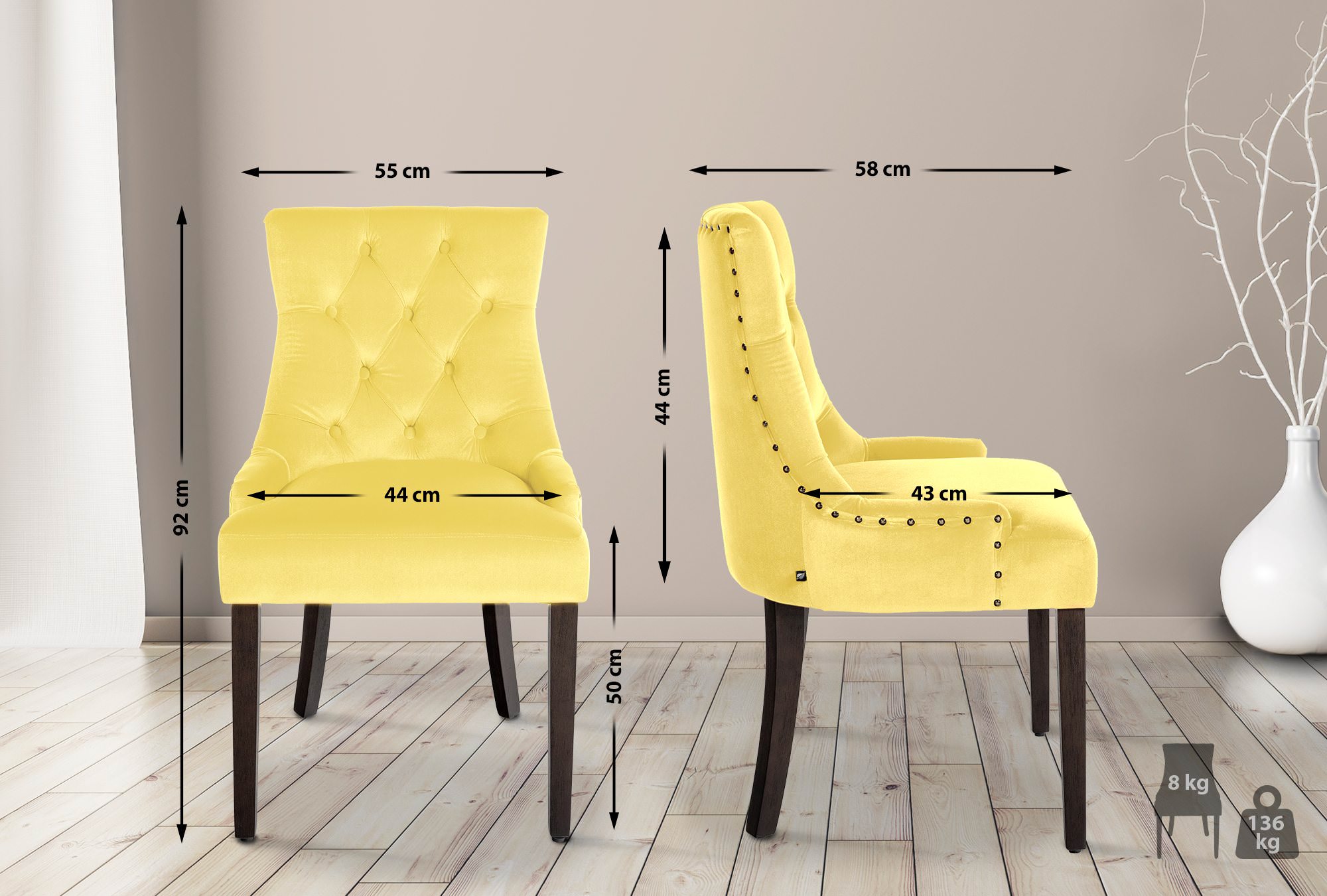 Set van 4 eetkamerstoelen Aberdeen Fluweel