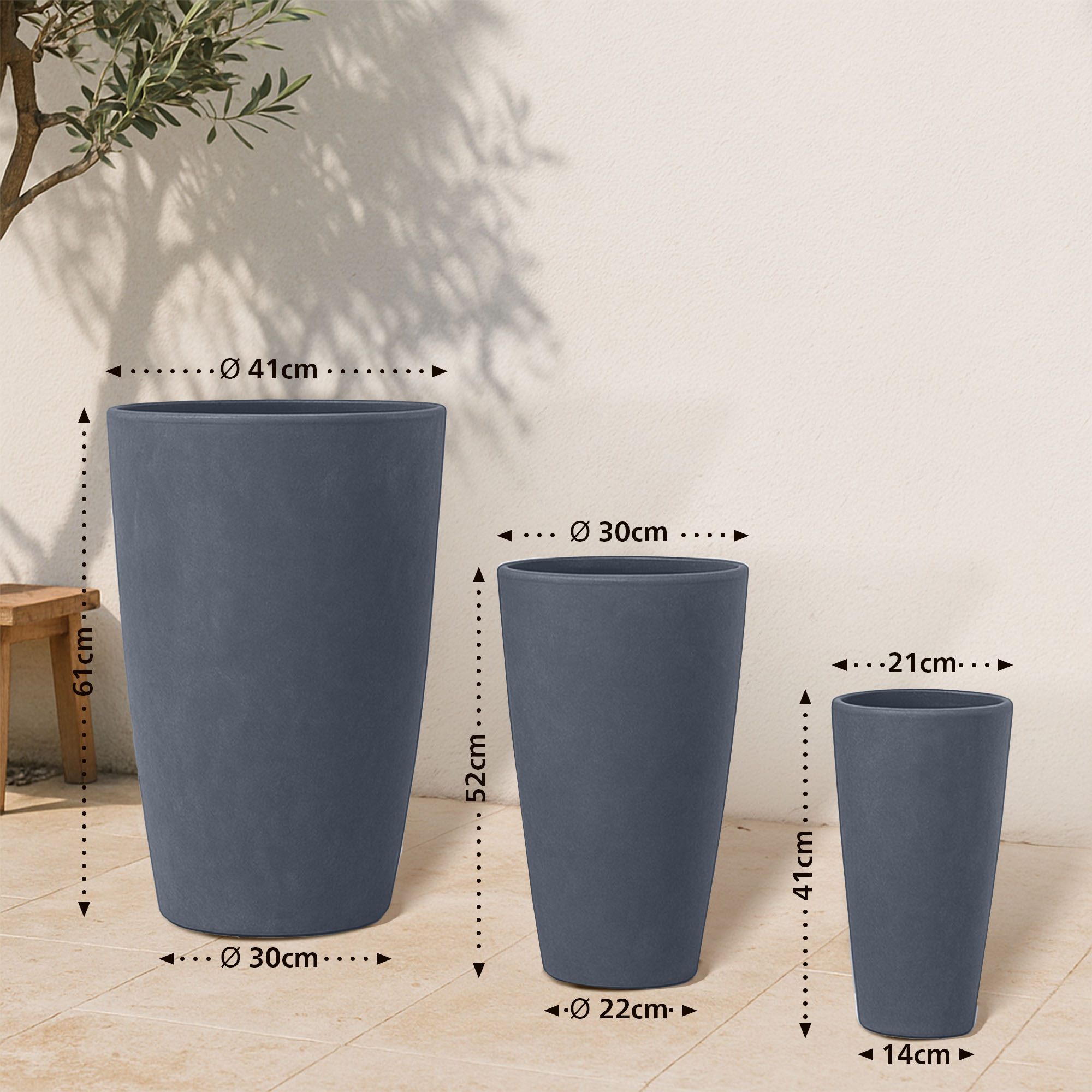 Set van 3 ronde bloempotten