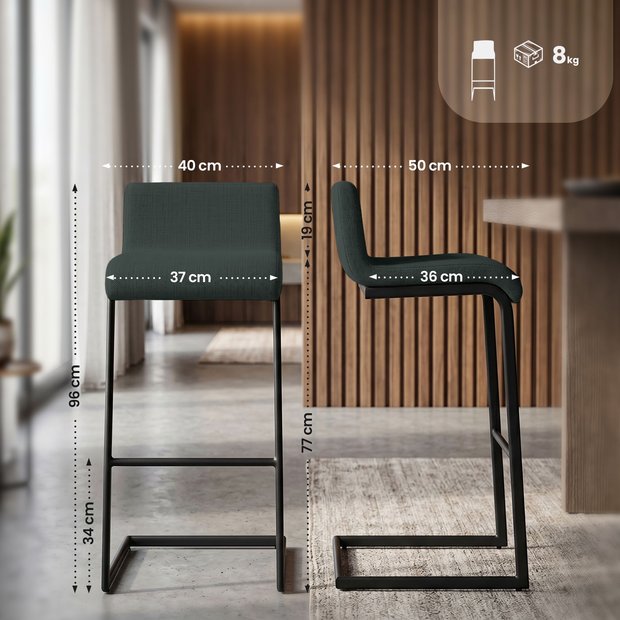 Set van 2 barkrukken Newport zwart metalen frame
