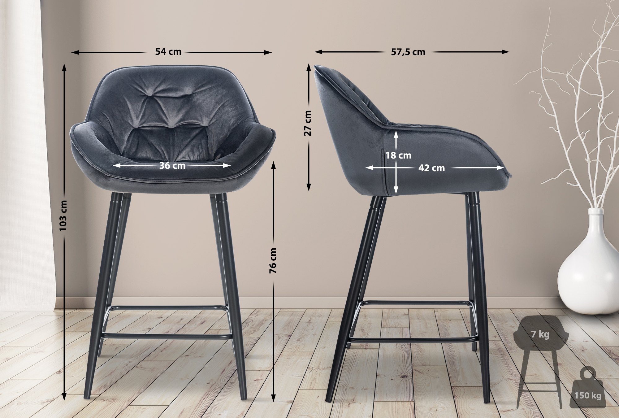 Set van 2 barkrukken Gibson fluweel
